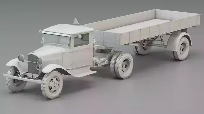 WWII German Military Semi Truck with Trailer 3D model