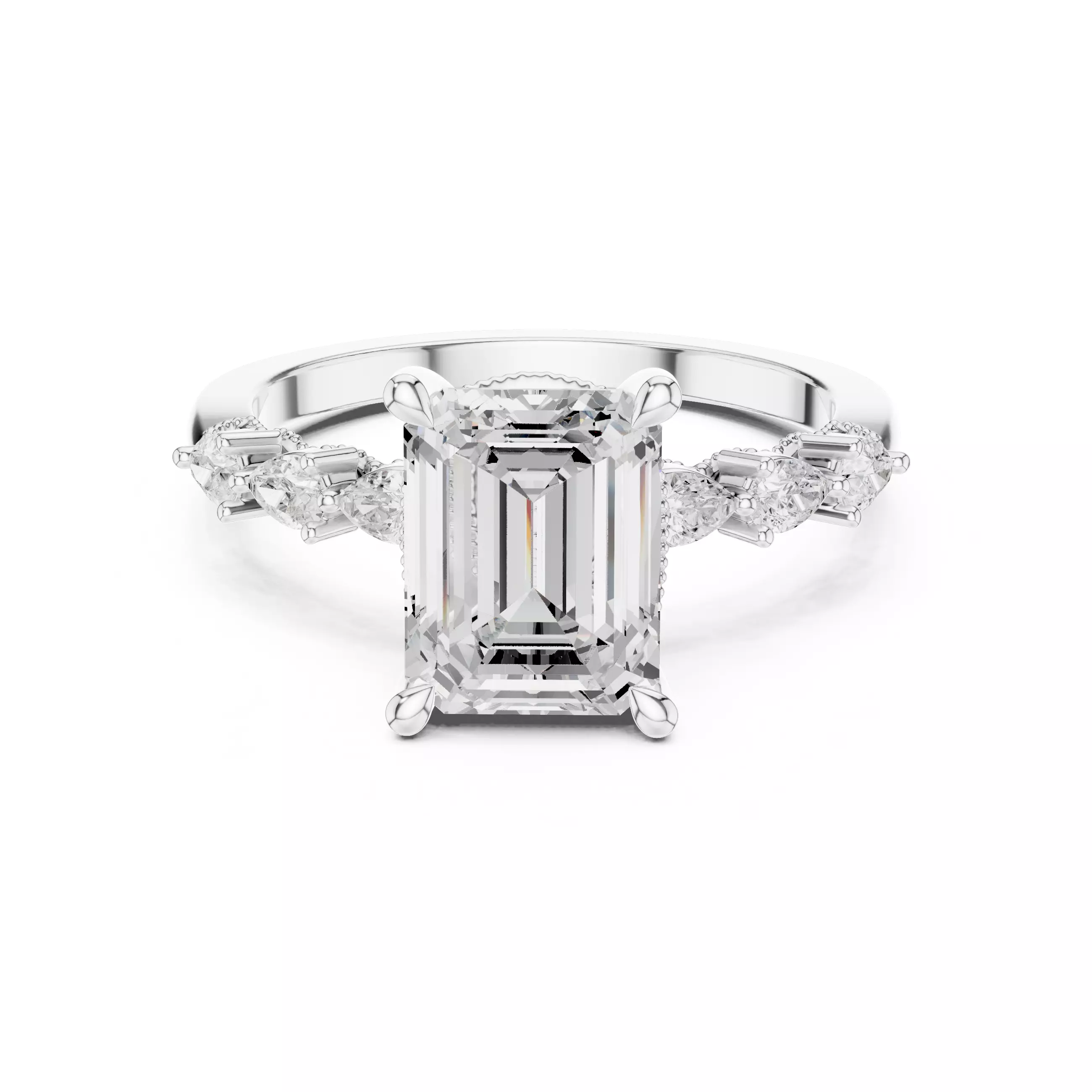 Emerald and Pear Diamond Engagement Wedding Ring 3DM STL Video 3D print model_2