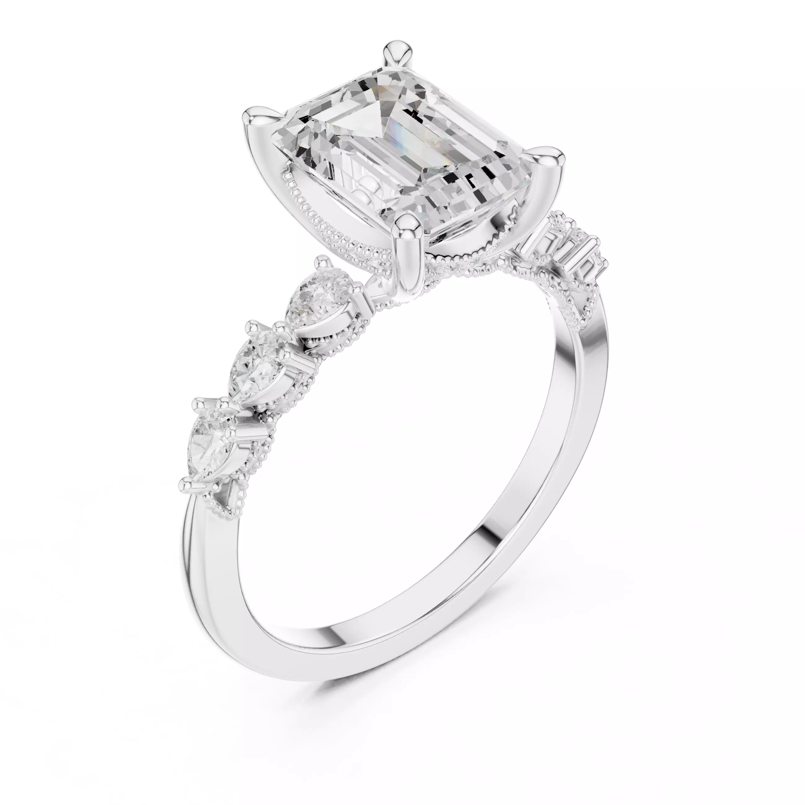 Emerald and Pear Diamond Engagement Wedding Ring 3DM STL Video 3D print model_10