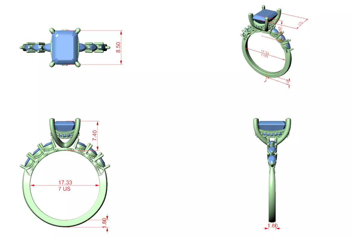Emerald and Pear Diamond Engagement Wedding Ring 3DM STL Video 3D print model_12