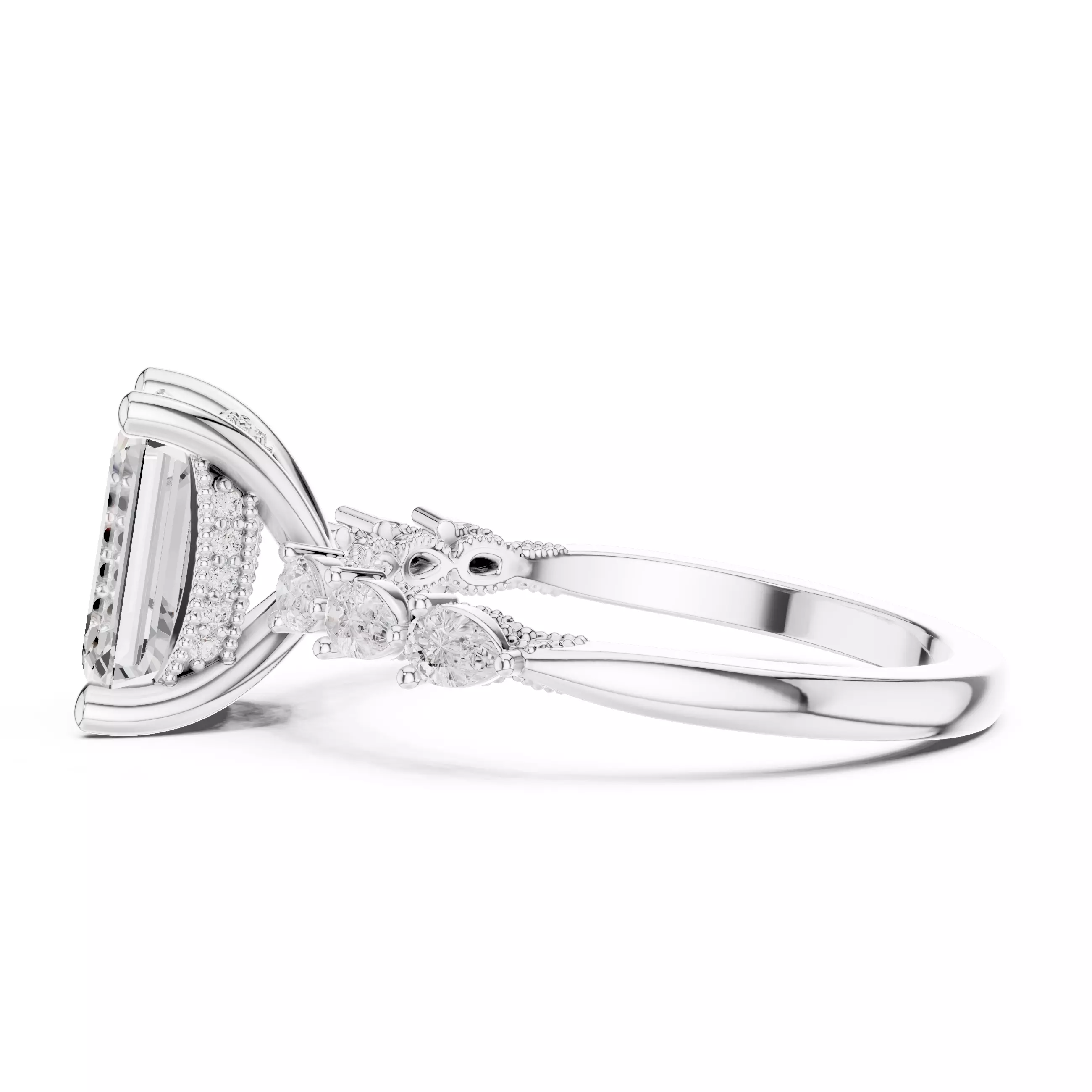 Emerald and Pear Diamond Engagement Wedding Ring 3DM STL Video 3D print model_11