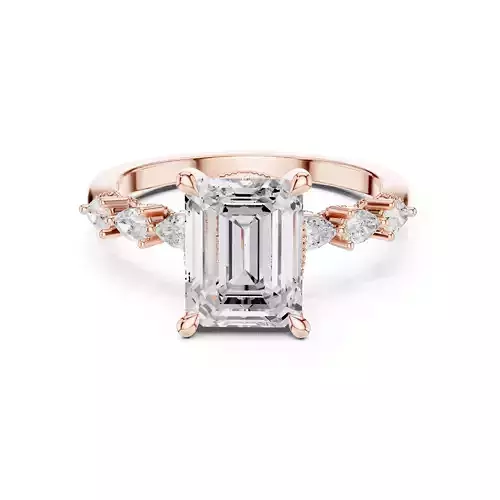 Emerald and Pear Diamond Engagement Wedding Ring 3DM STL Video 3D print model