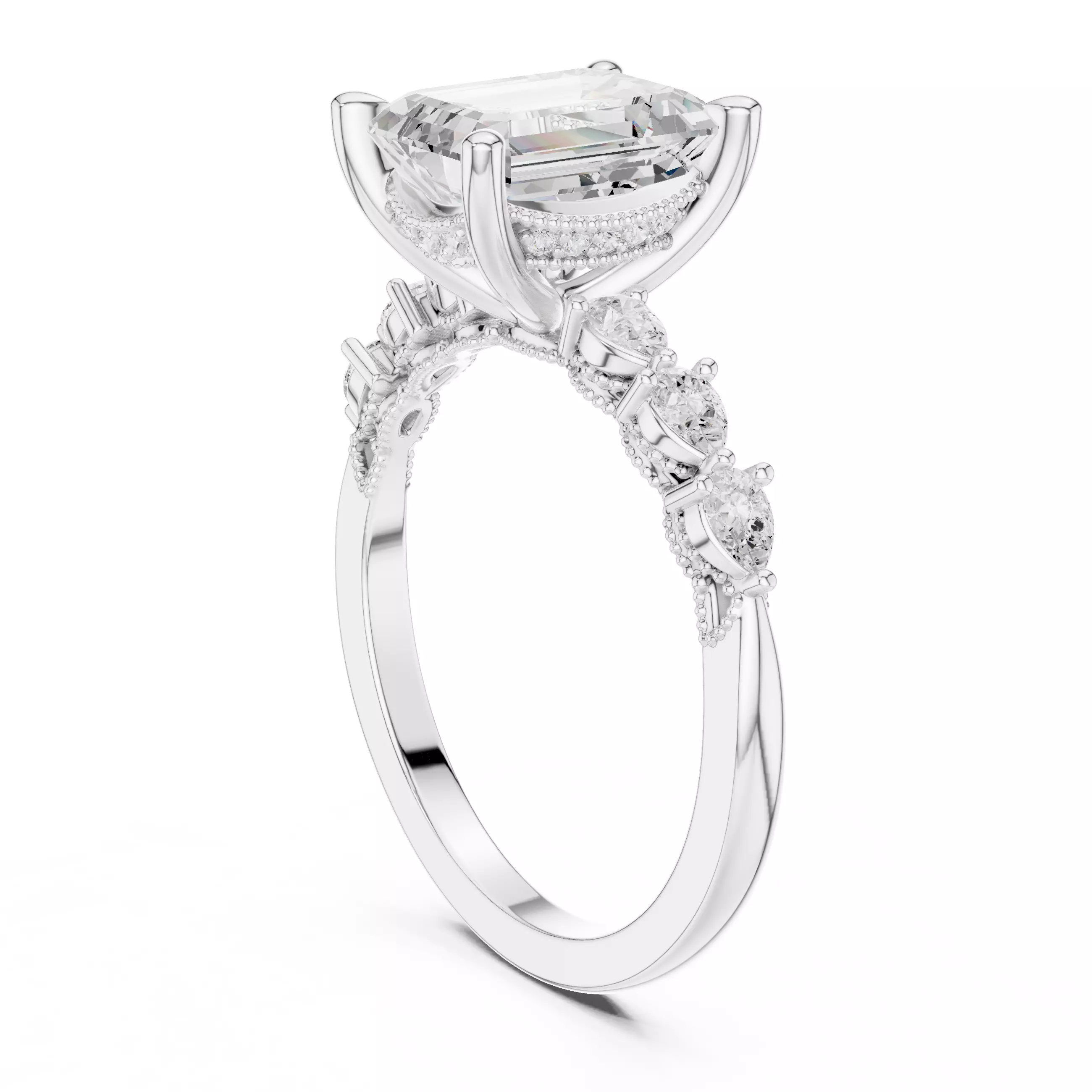 Emerald and Pear Diamond Engagement Wedding Ring 3DM STL Video 3D print model_9