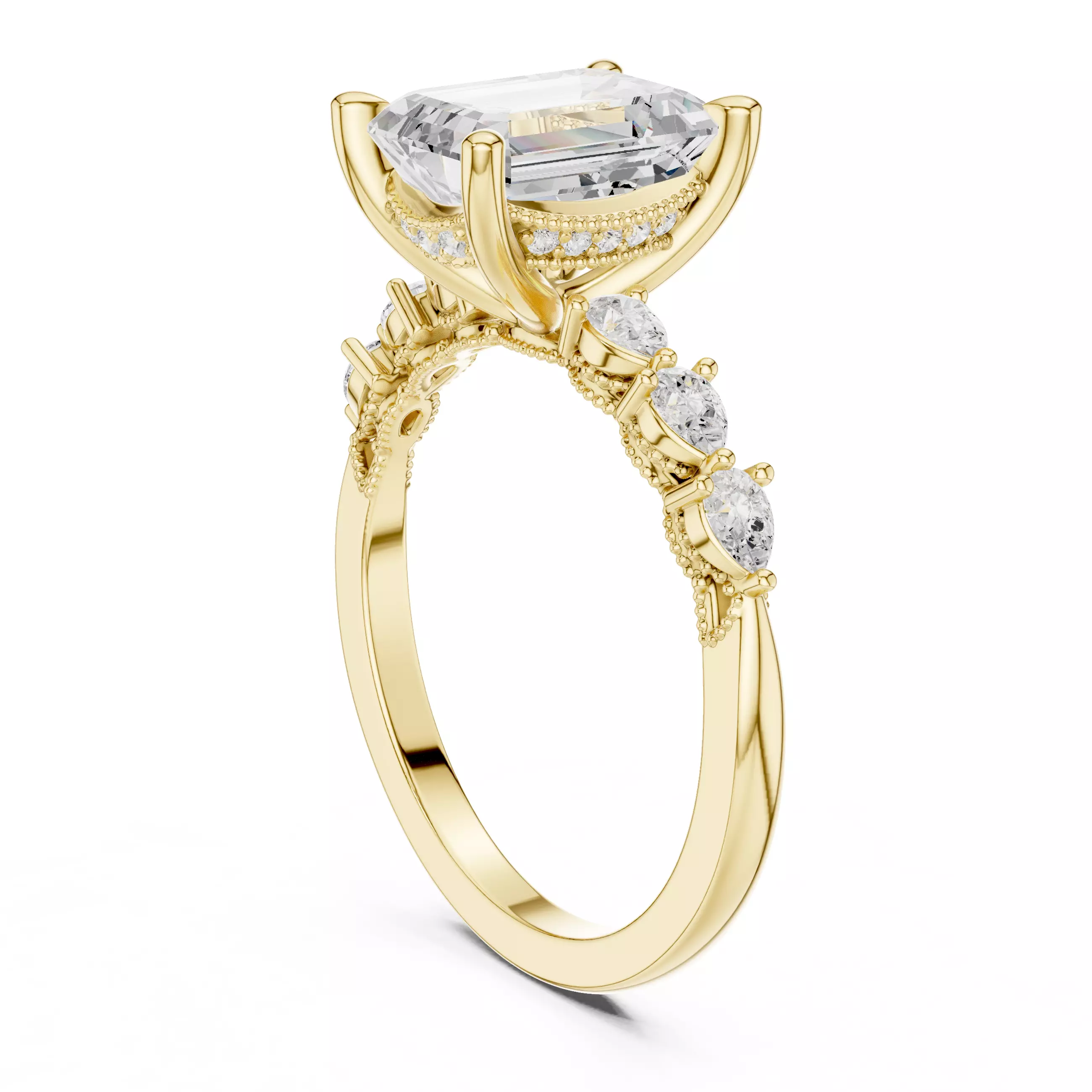 Emerald and Pear Diamond Engagement Wedding Ring 3DM STL Video 3D print model_6