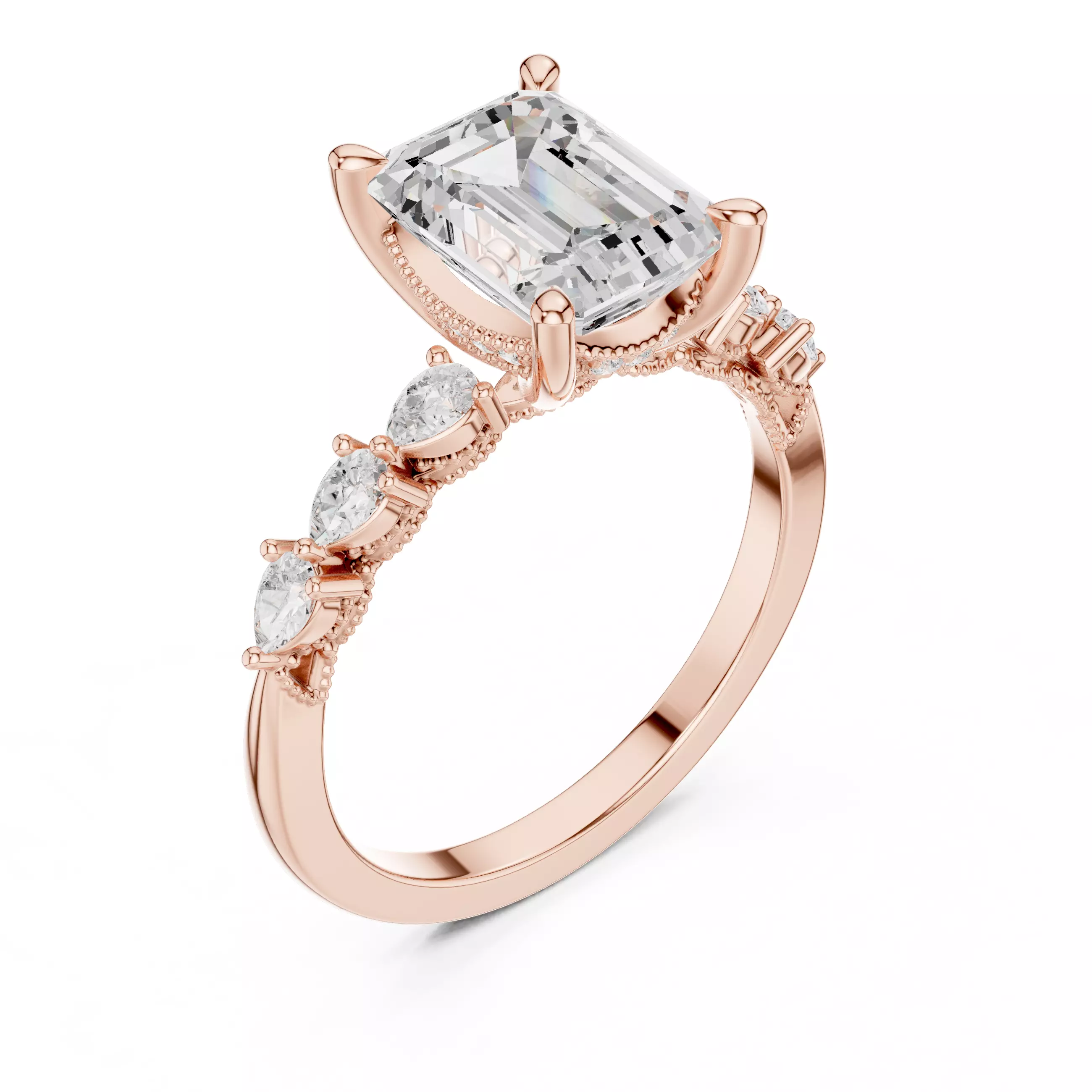 Emerald and Pear Diamond Engagement Wedding Ring 3DM STL Video 3D print model_4