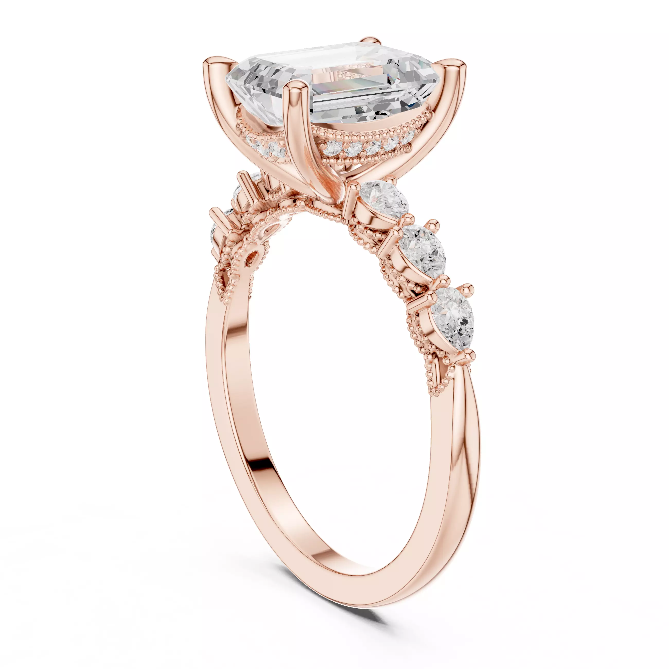 Emerald and Pear Diamond Engagement Wedding Ring 3DM STL Video 3D print model_3