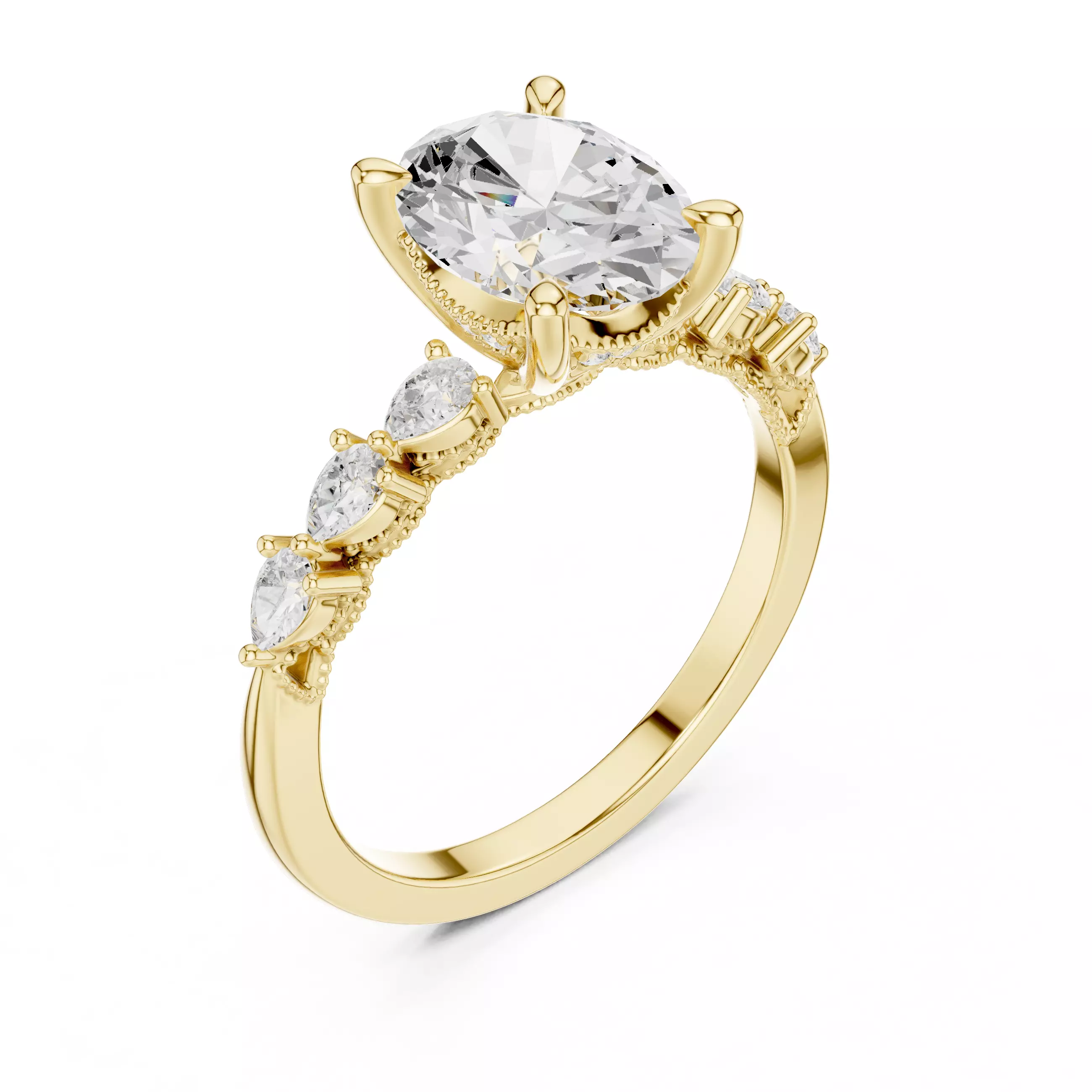 Oval and Pear Cut Diamond Engagement Wedding Ring 3DM STL Video 3D print model_7