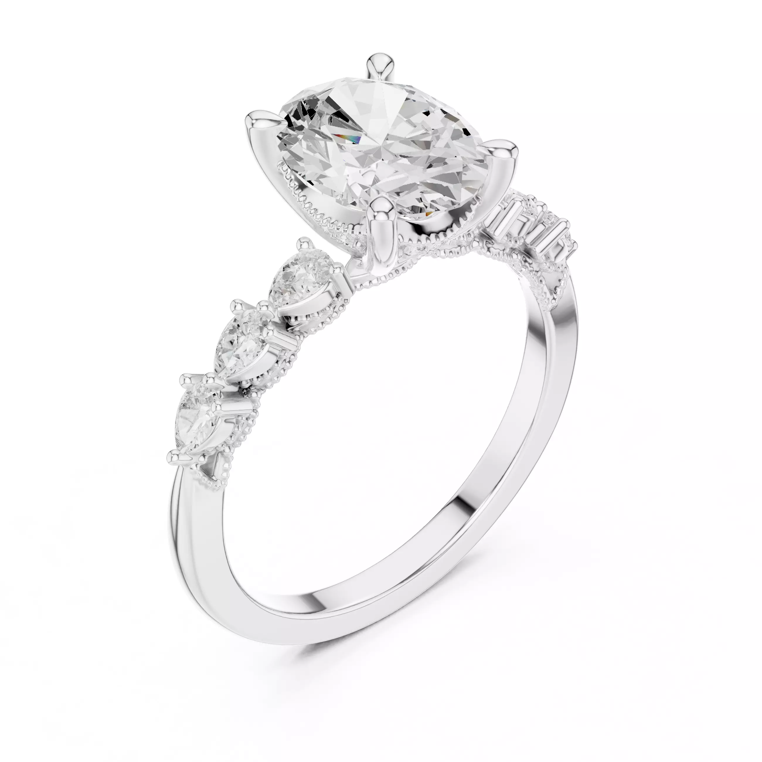 Oval and Pear Cut Diamond Engagement Wedding Ring 3DM STL Video 3D print model_10