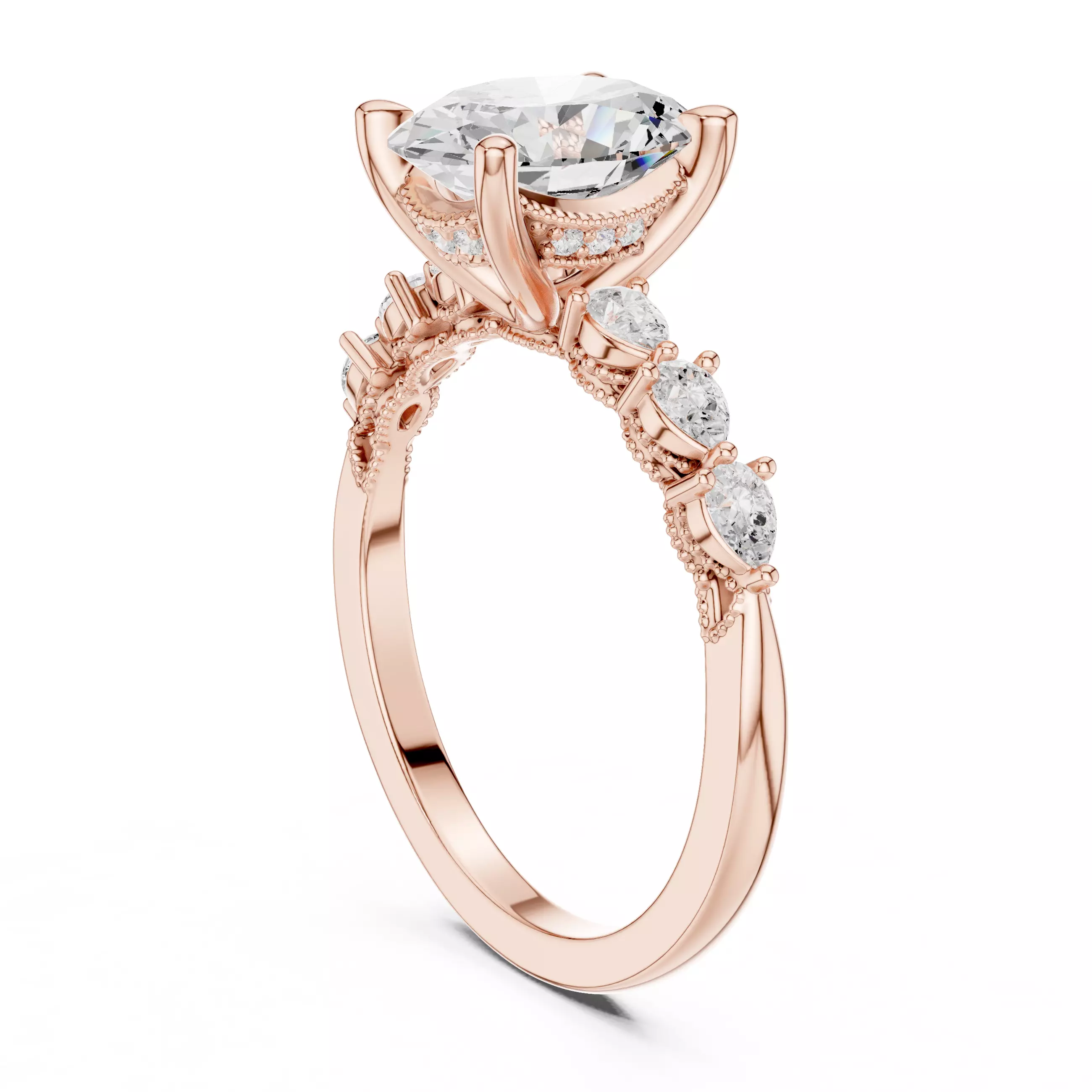 Oval and Pear Cut Diamond Engagement Wedding Ring 3DM STL Video 3D print model_3