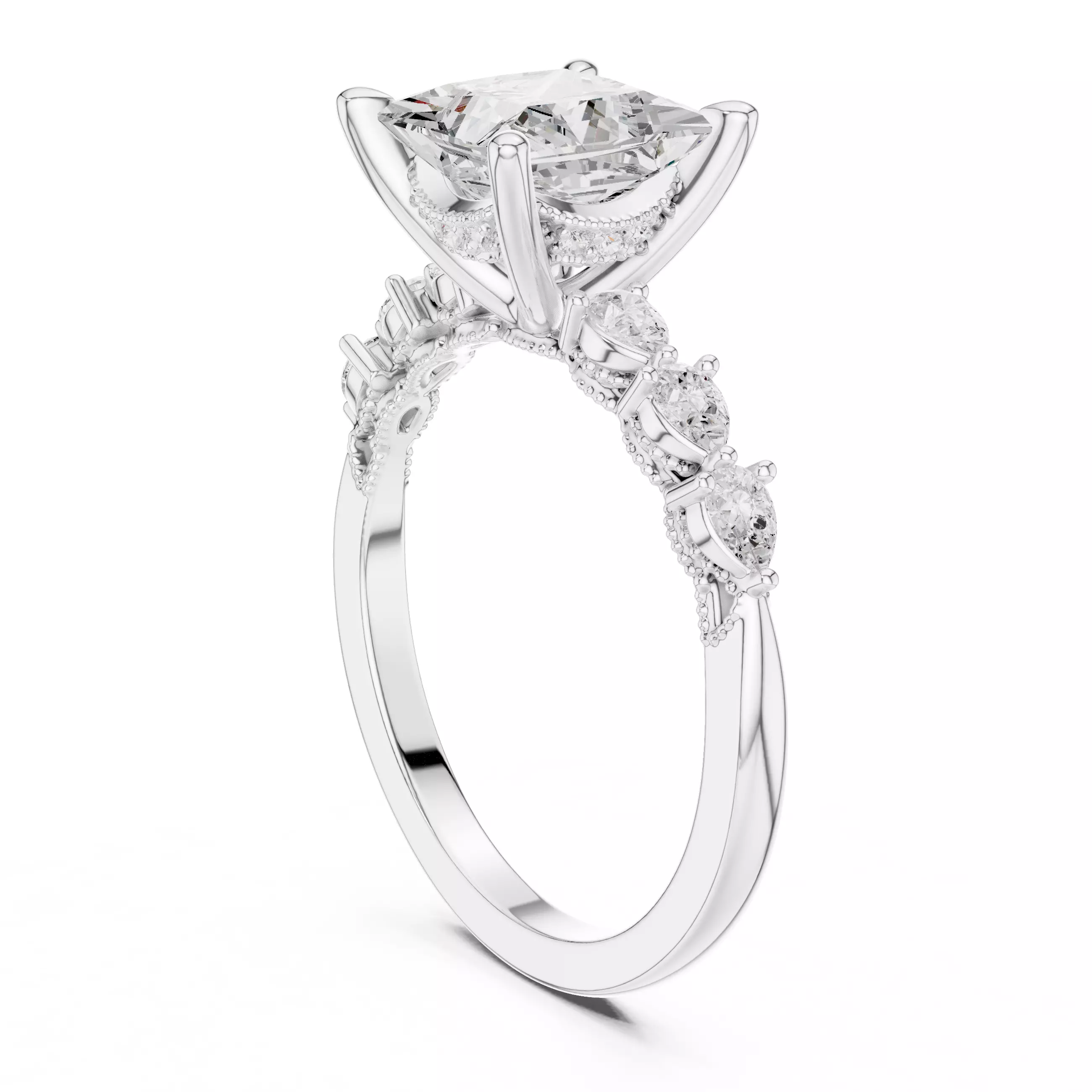 Princess and Pear Diamond Engagement Wedding Ring 3DM STL Video 3D print model_9