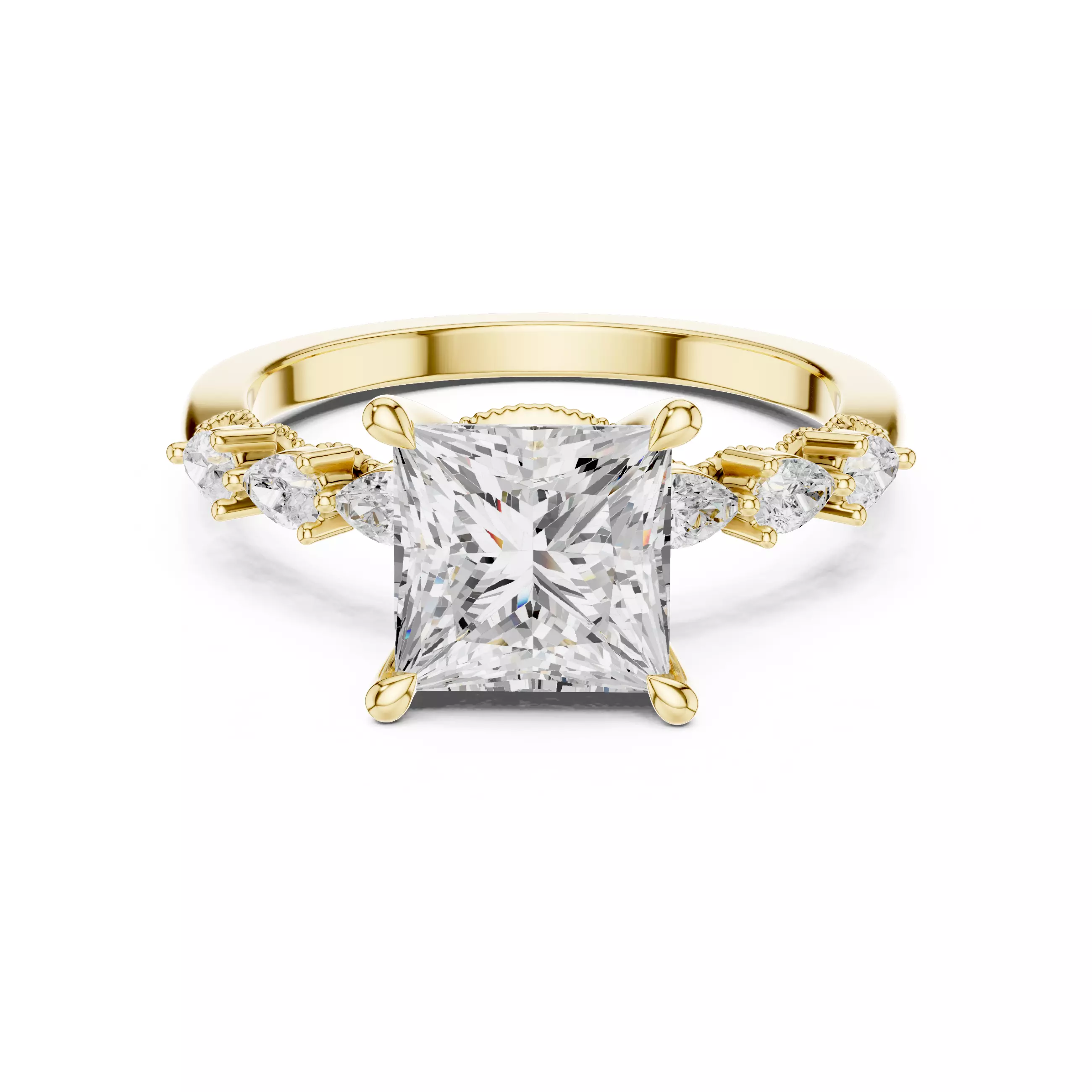 Princess and Pear Diamond Engagement Wedding Ring 3DM STL Video 3D print model_1