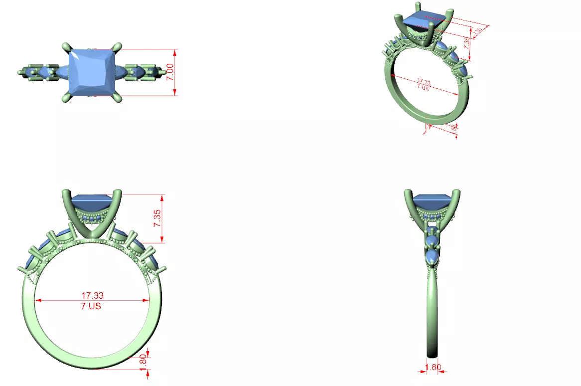 Princess and Pear Diamond Engagement Wedding Ring 3DM STL Video 3D print model_12