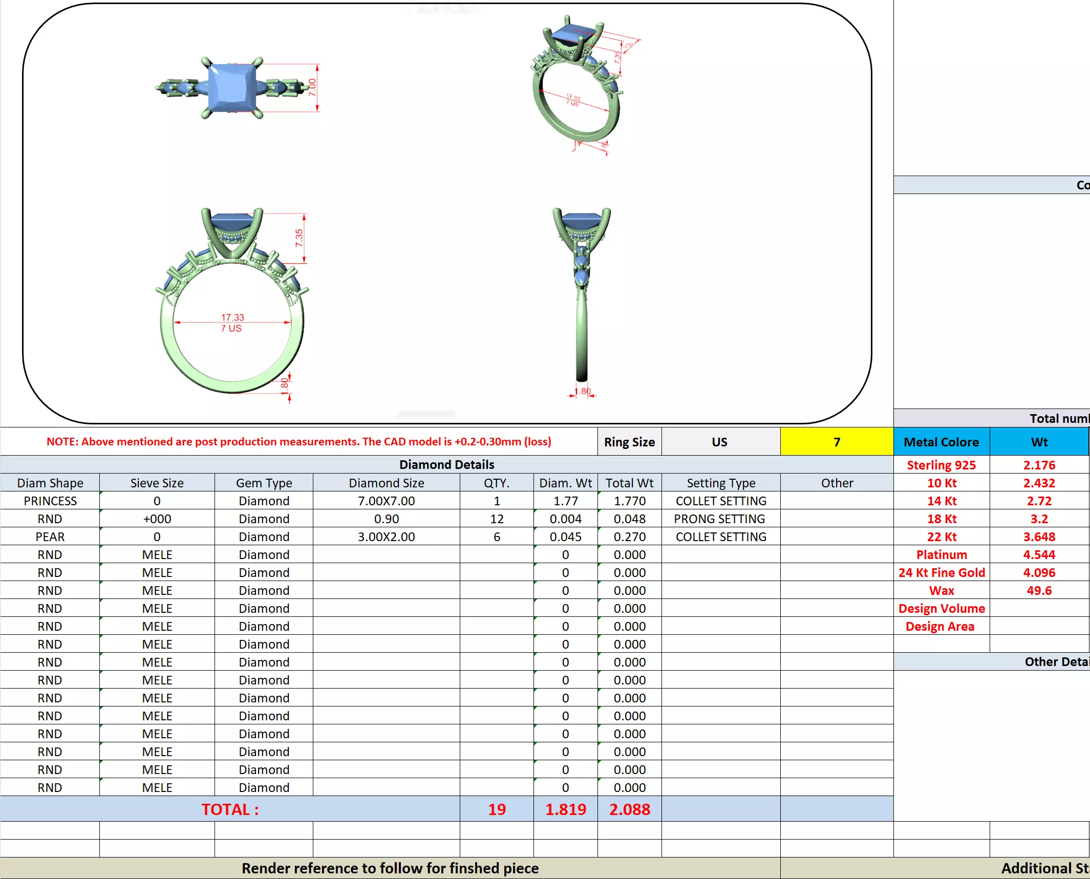 Princess and Pear Diamond Engagement Wedding Ring 3DM STL Video 3D print model_13