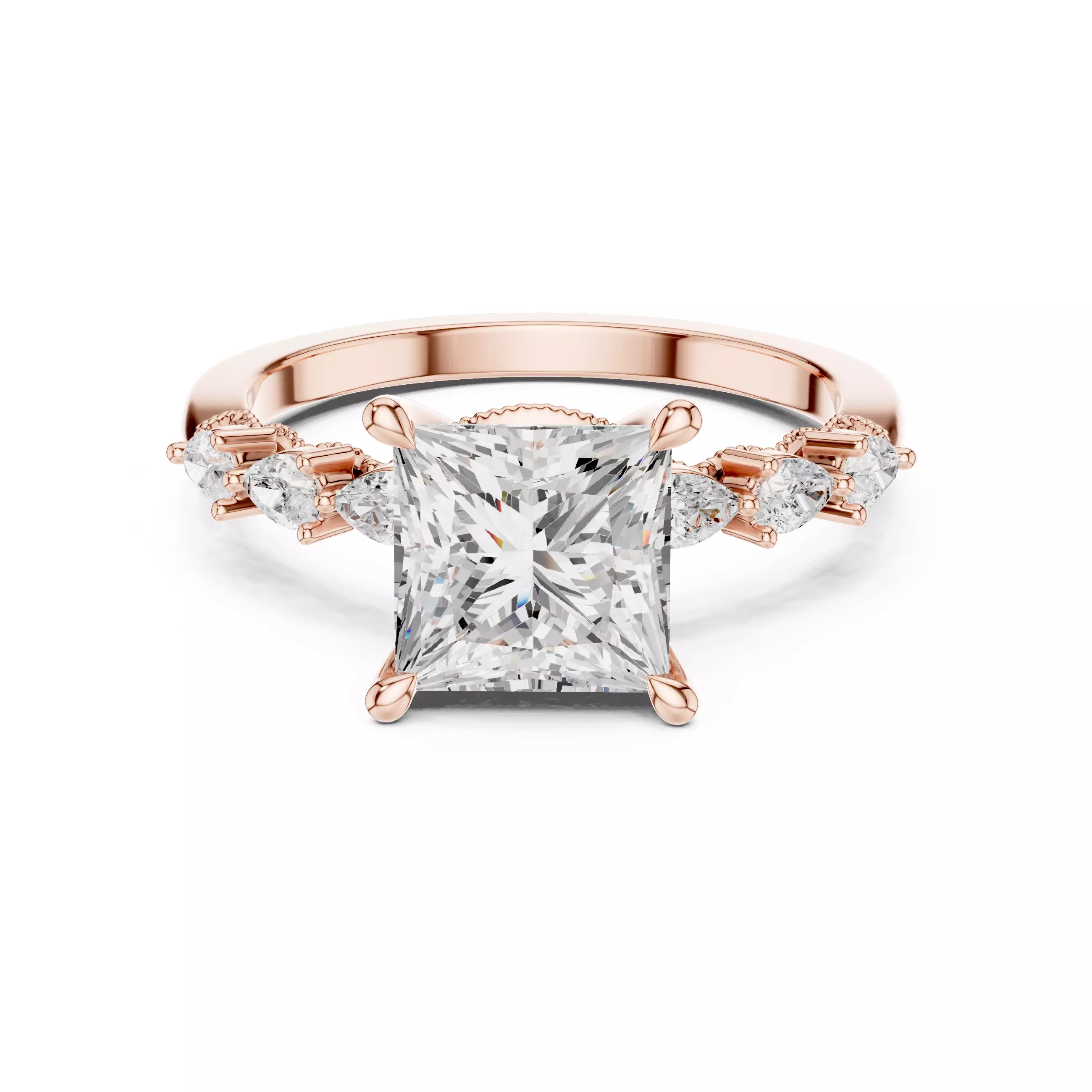 Princess and Pear Diamond Engagement Wedding Ring 3DM STL Video 3D print model_0