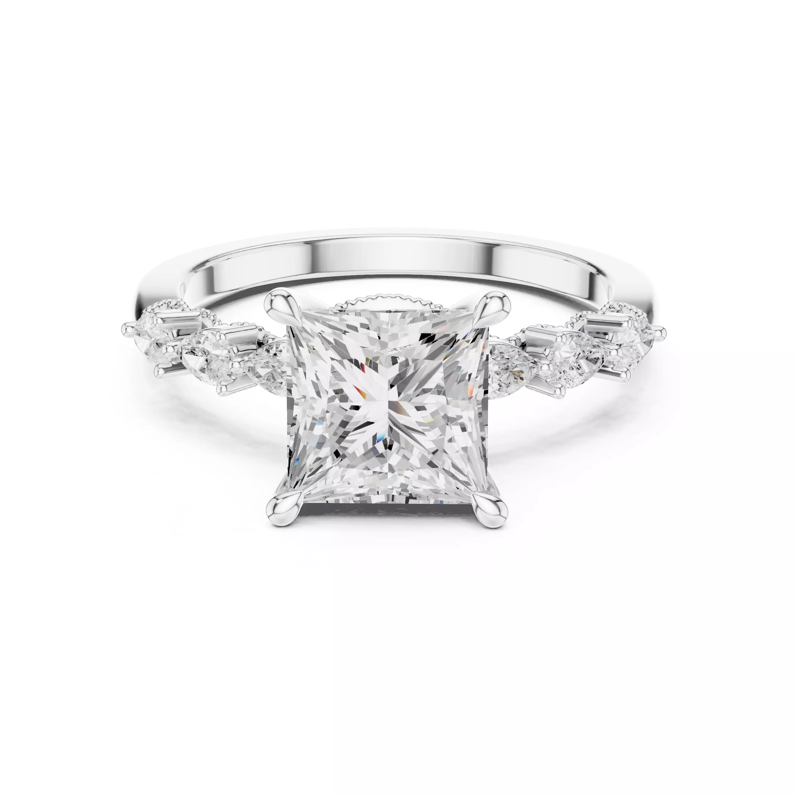 Princess and Pear Diamond Engagement Wedding Ring 3DM STL Video 3D print model_2