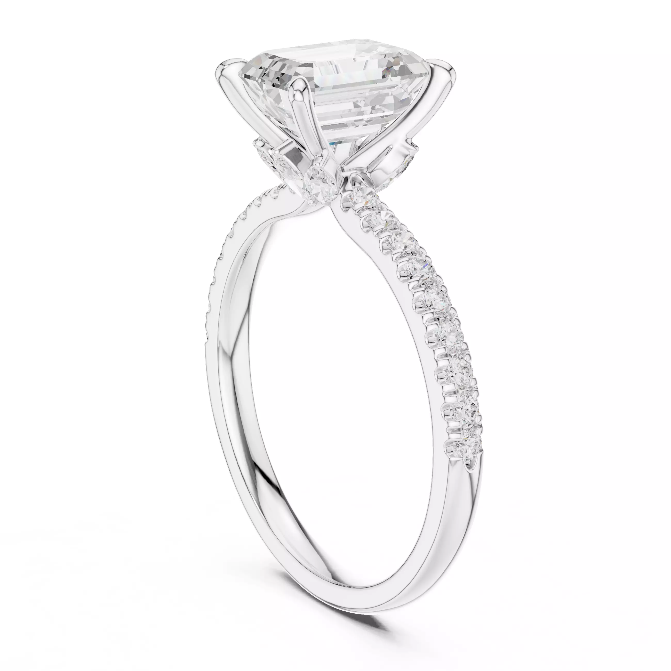 Flower Basket Emerald Diamond Engagement Wedding Ring file Video 3D print model_9