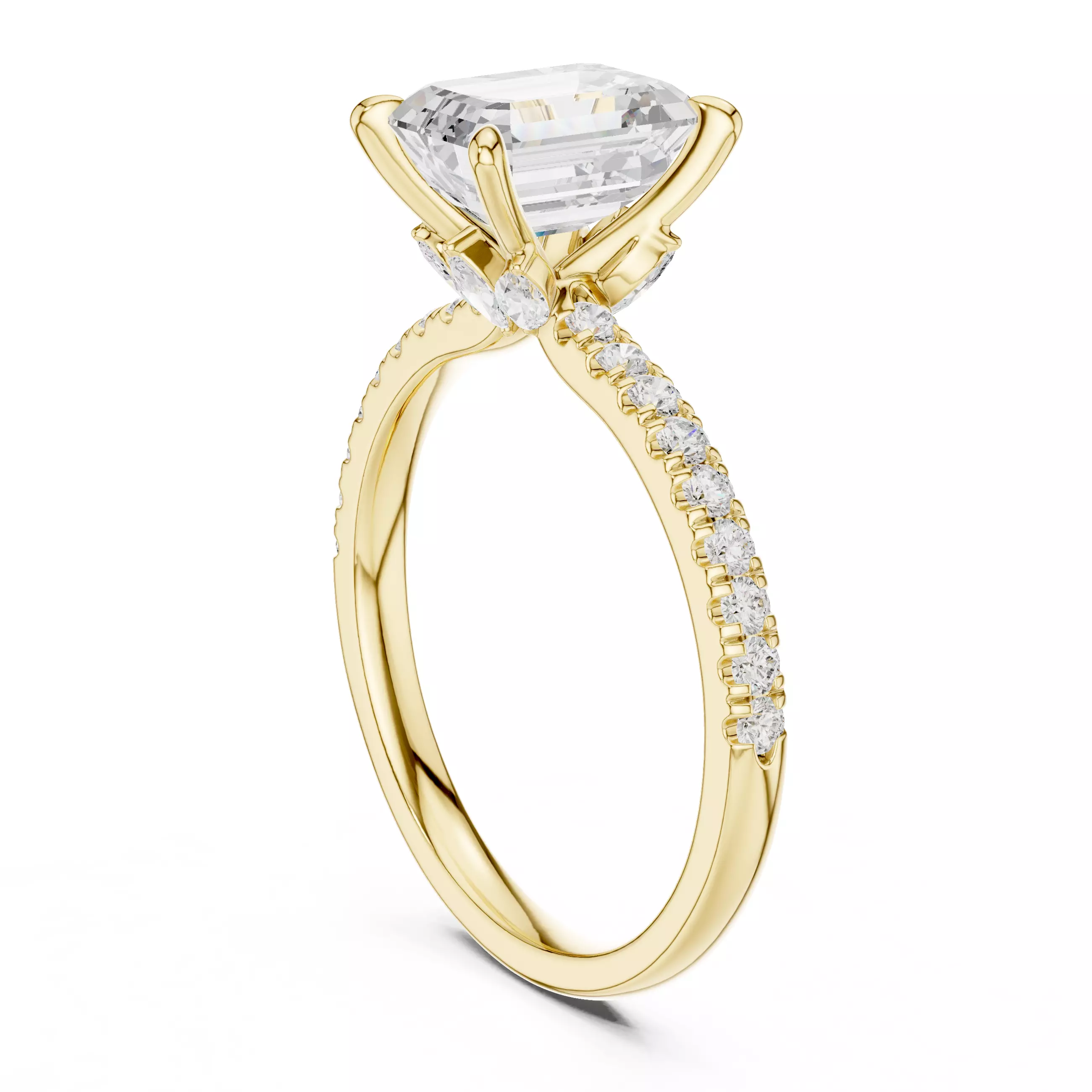 Flower Basket Emerald Diamond Engagement Wedding Ring file Video 3D print model_6