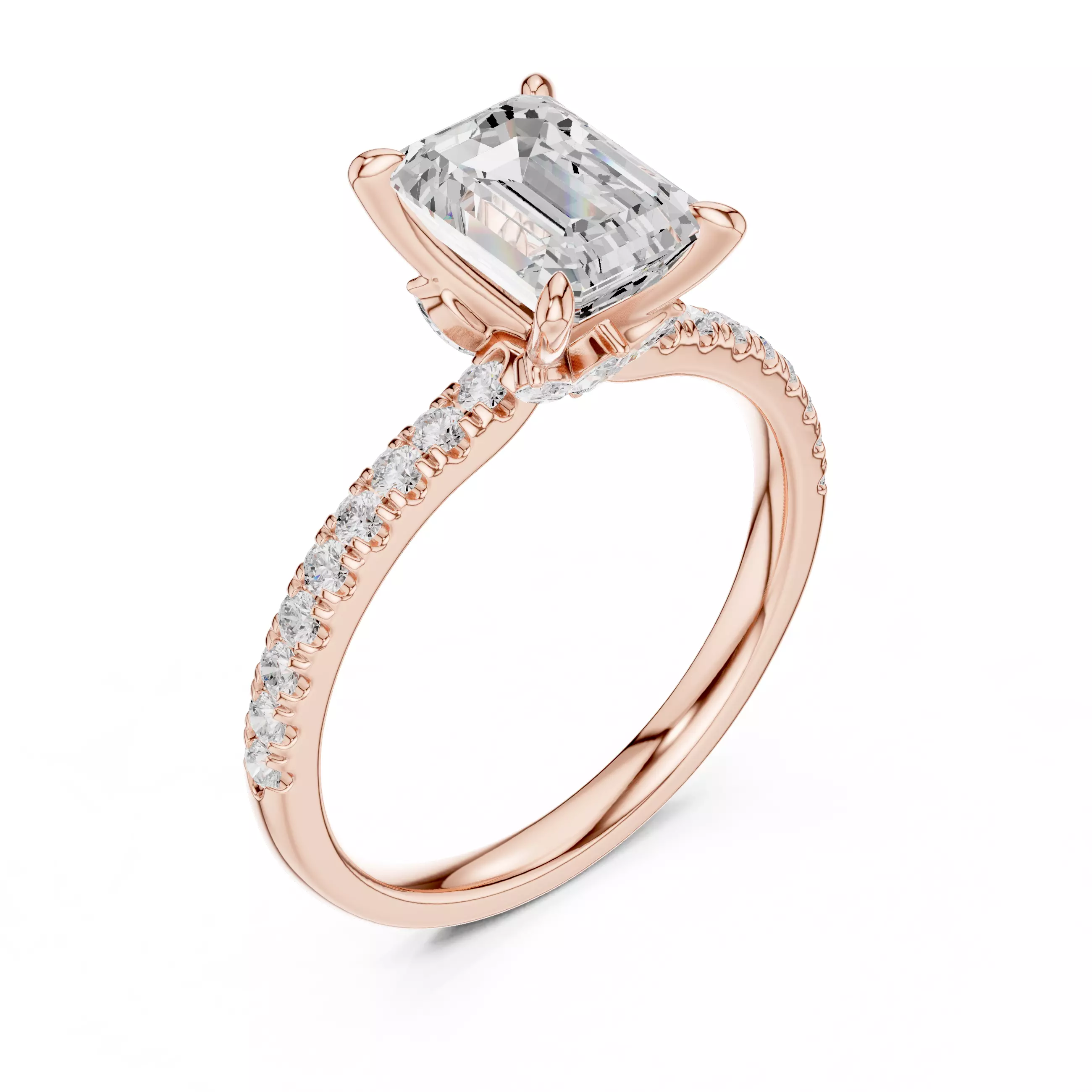 Flower Basket Emerald Diamond Engagement Wedding Ring file Video 3D print model_4