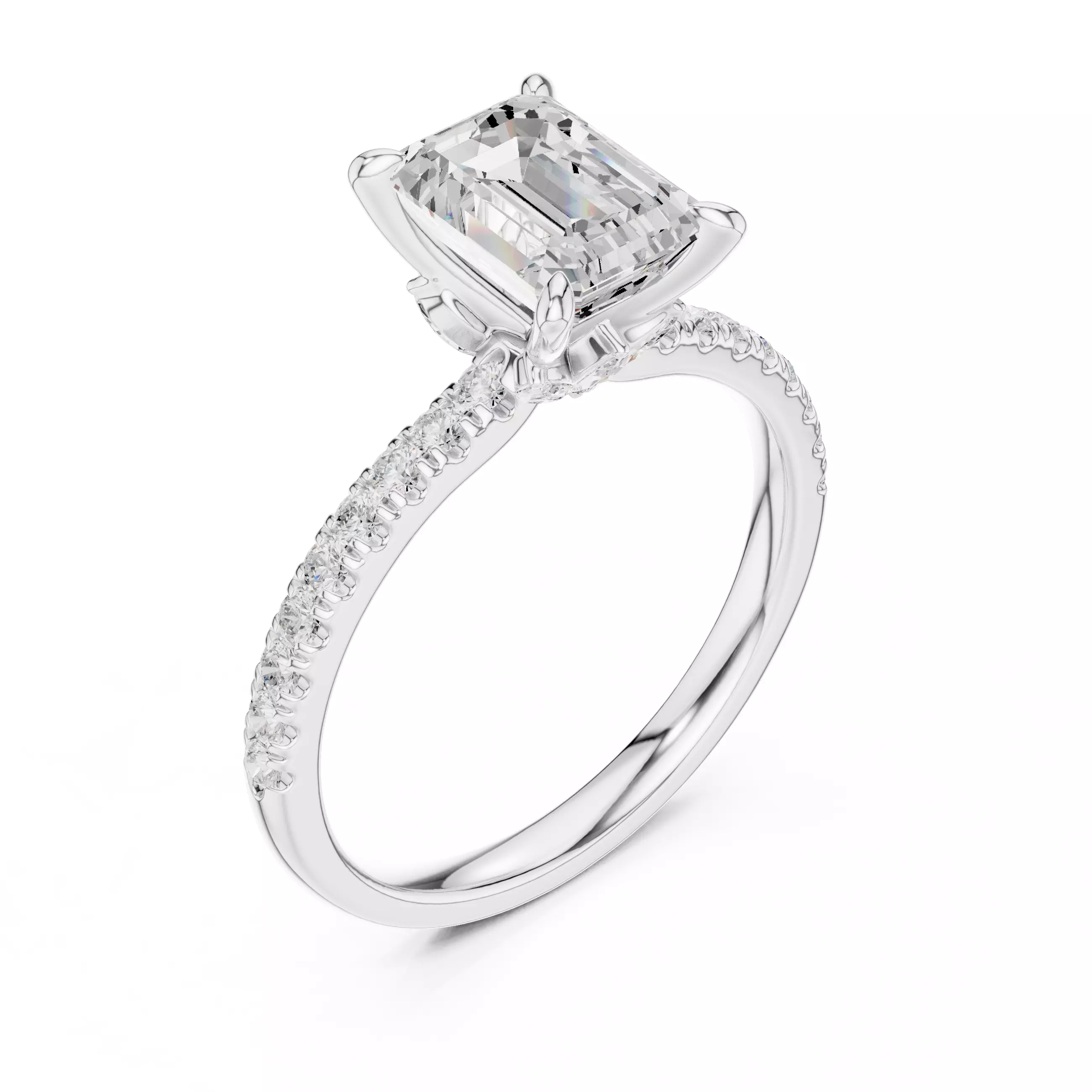 Flower Basket Emerald Diamond Engagement Wedding Ring file Video 3D print model_10