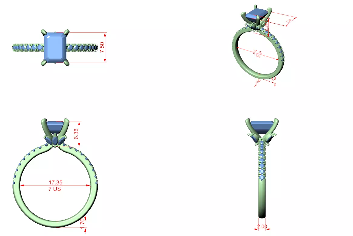 Flower Basket Emerald Diamond Engagement Wedding Ring file Video 3D print model_12
