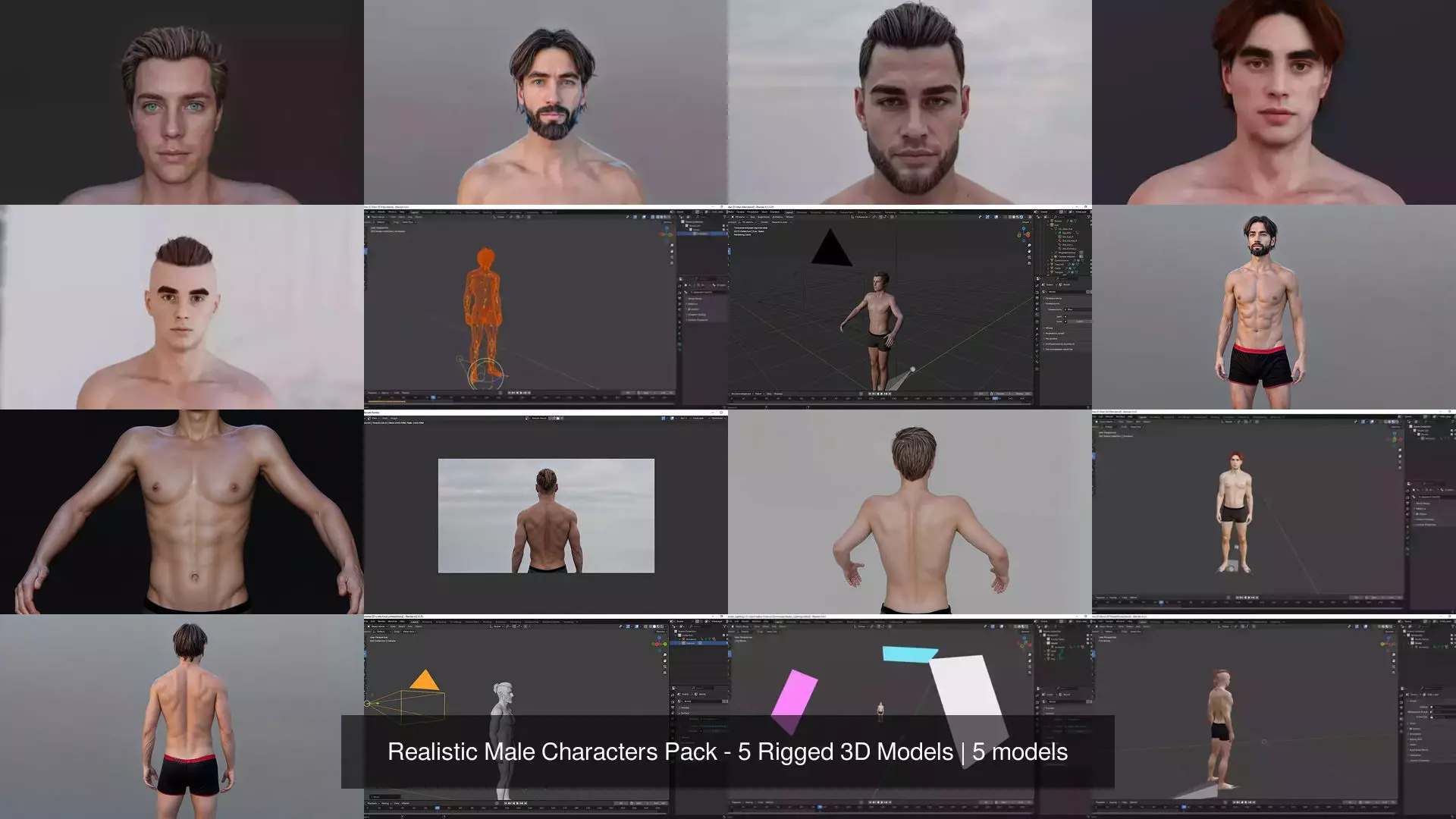 Realistic Male Characters Pack - 5 Rigged 3D Models 3D Model Collection_0