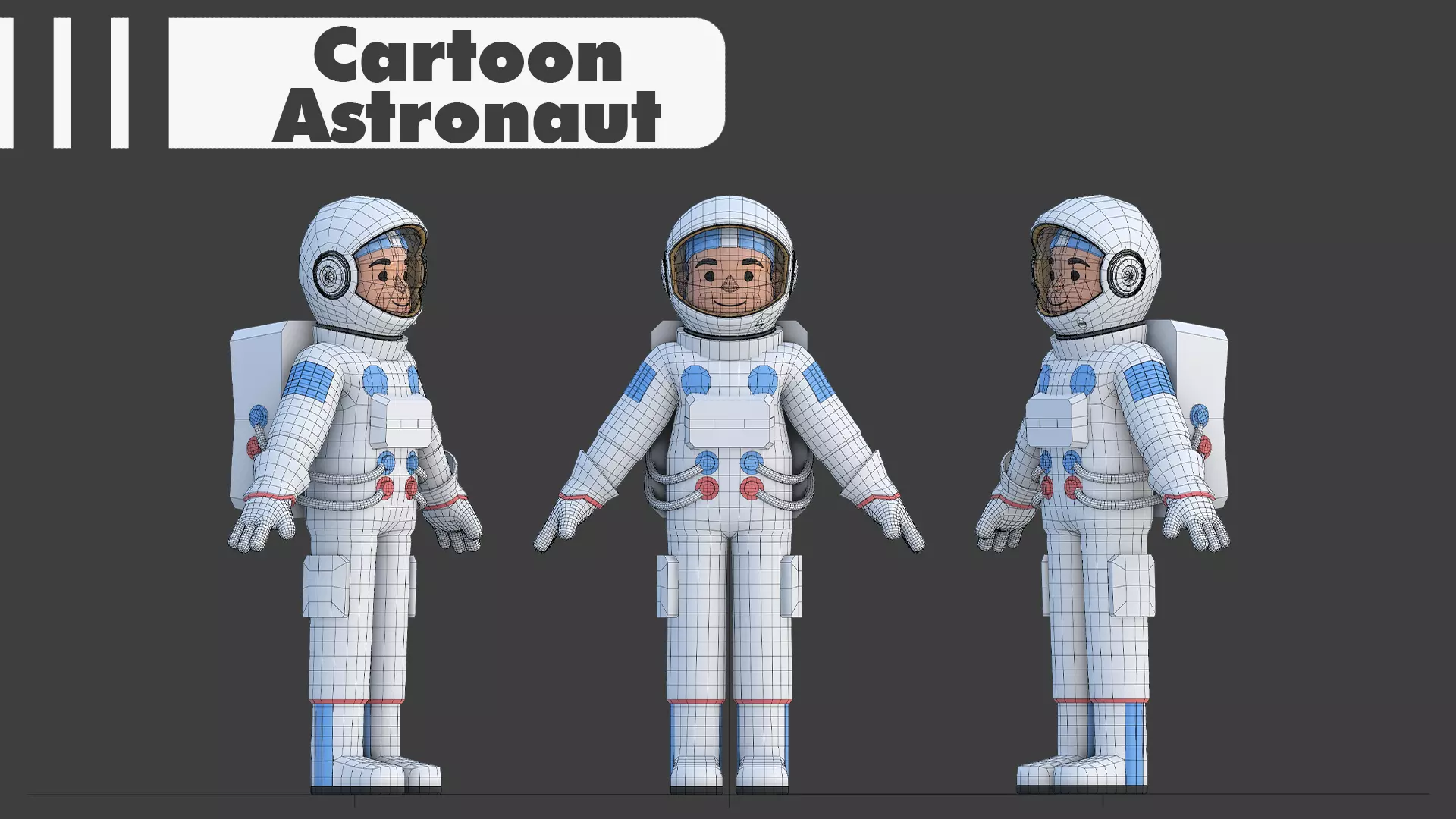 Cartoon Astronaut Low-poly 3D model_5