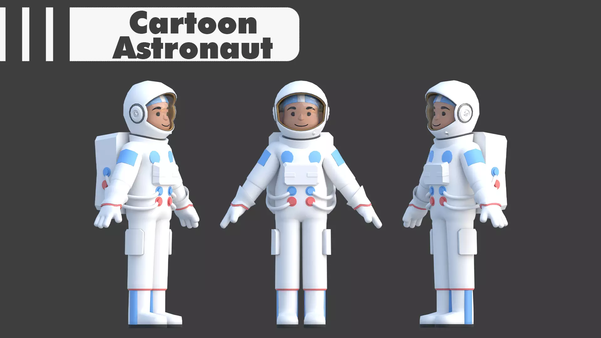 Cartoon Astronaut Low-poly 3D model_1