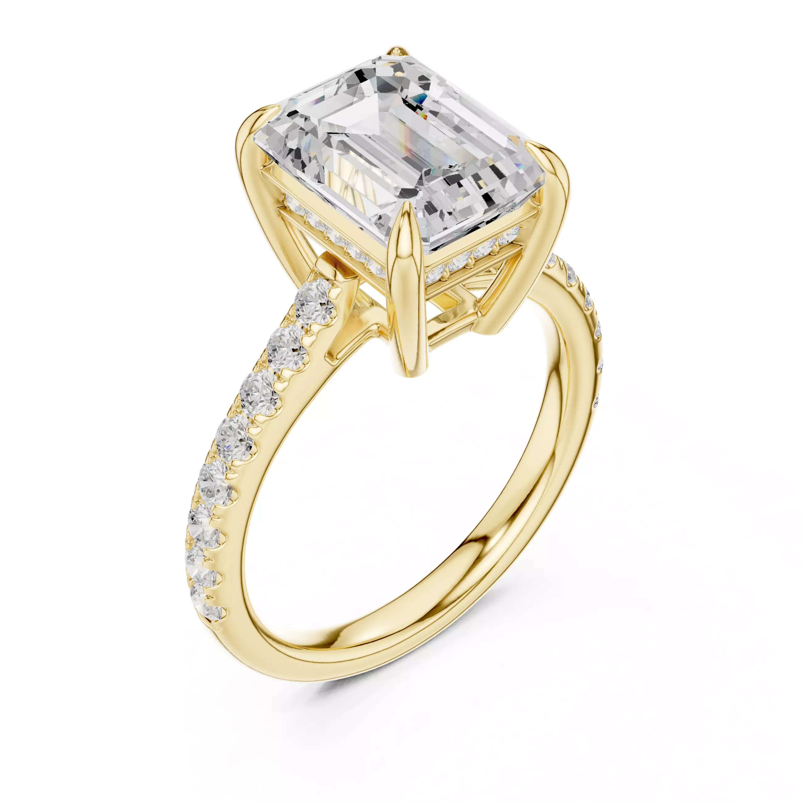 10x8mm Emerald Cut Diamond Engagement Wedding Ring 3DM STL Video 3D print model_7