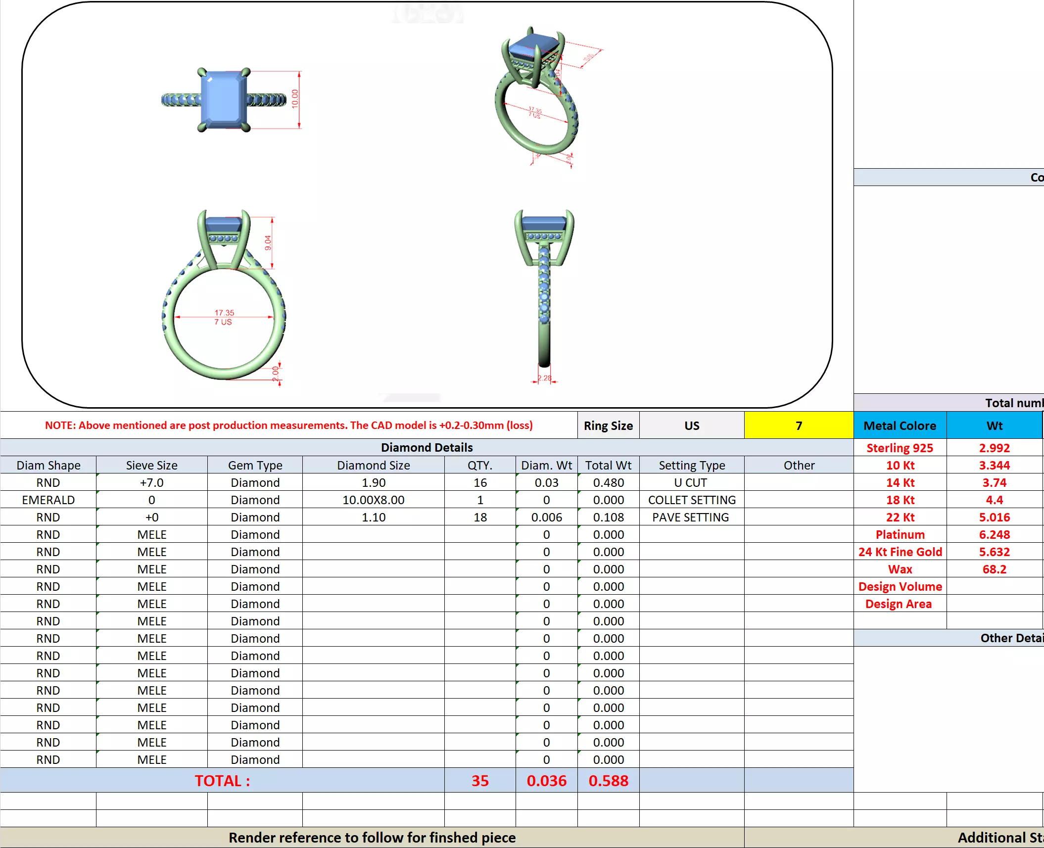 10x8mm Emerald Cut Diamond Engagement Wedding Ring 3DM STL Video 3D print model_13