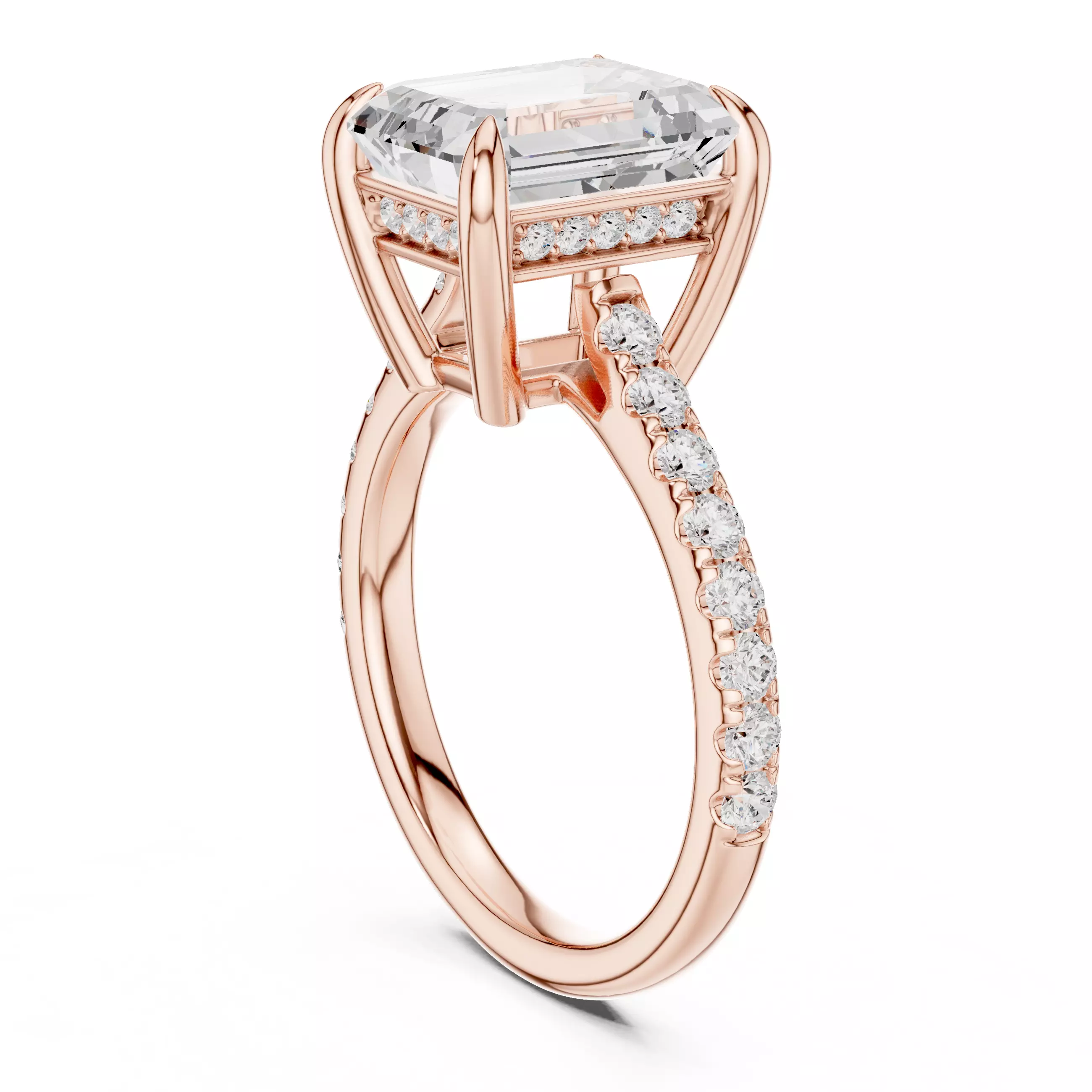 10x8mm Emerald Cut Diamond Engagement Wedding Ring 3DM STL Video 3D print model_3