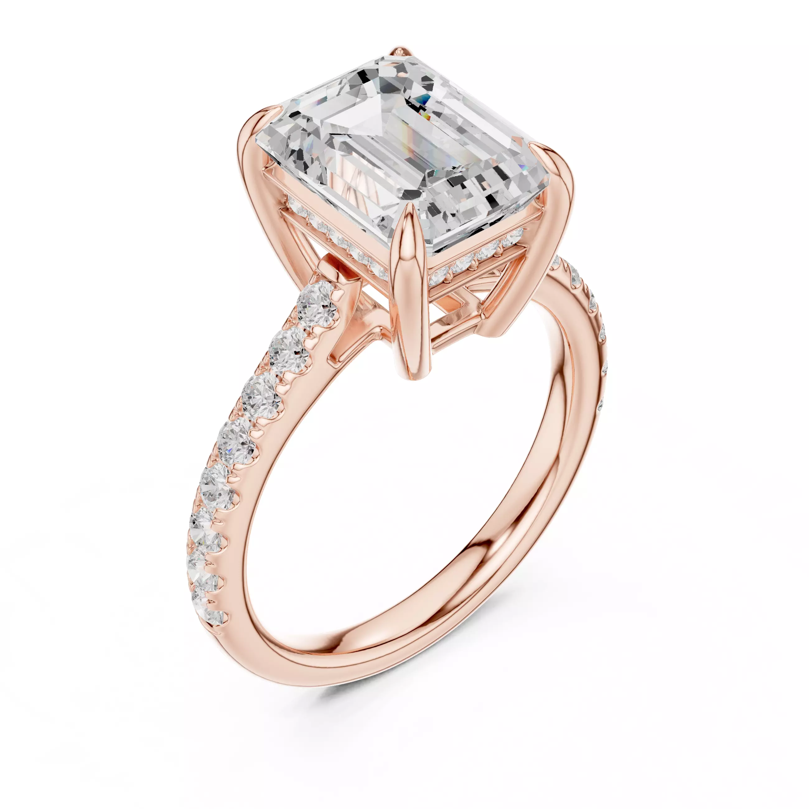 10x8mm Emerald Cut Diamond Engagement Wedding Ring 3DM STL Video 3D print model_4