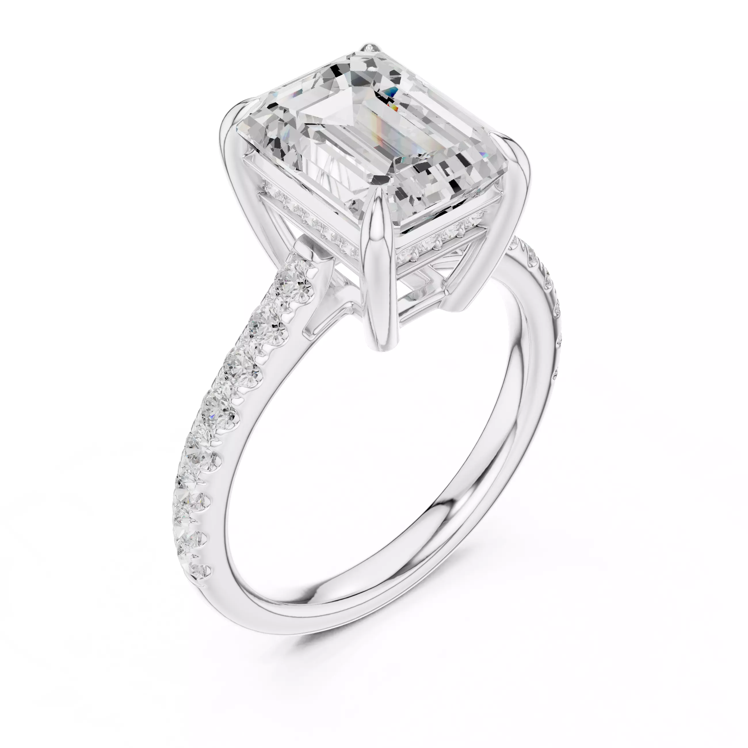 10x8mm Emerald Cut Diamond Engagement Wedding Ring 3DM STL Video 3D print model_10