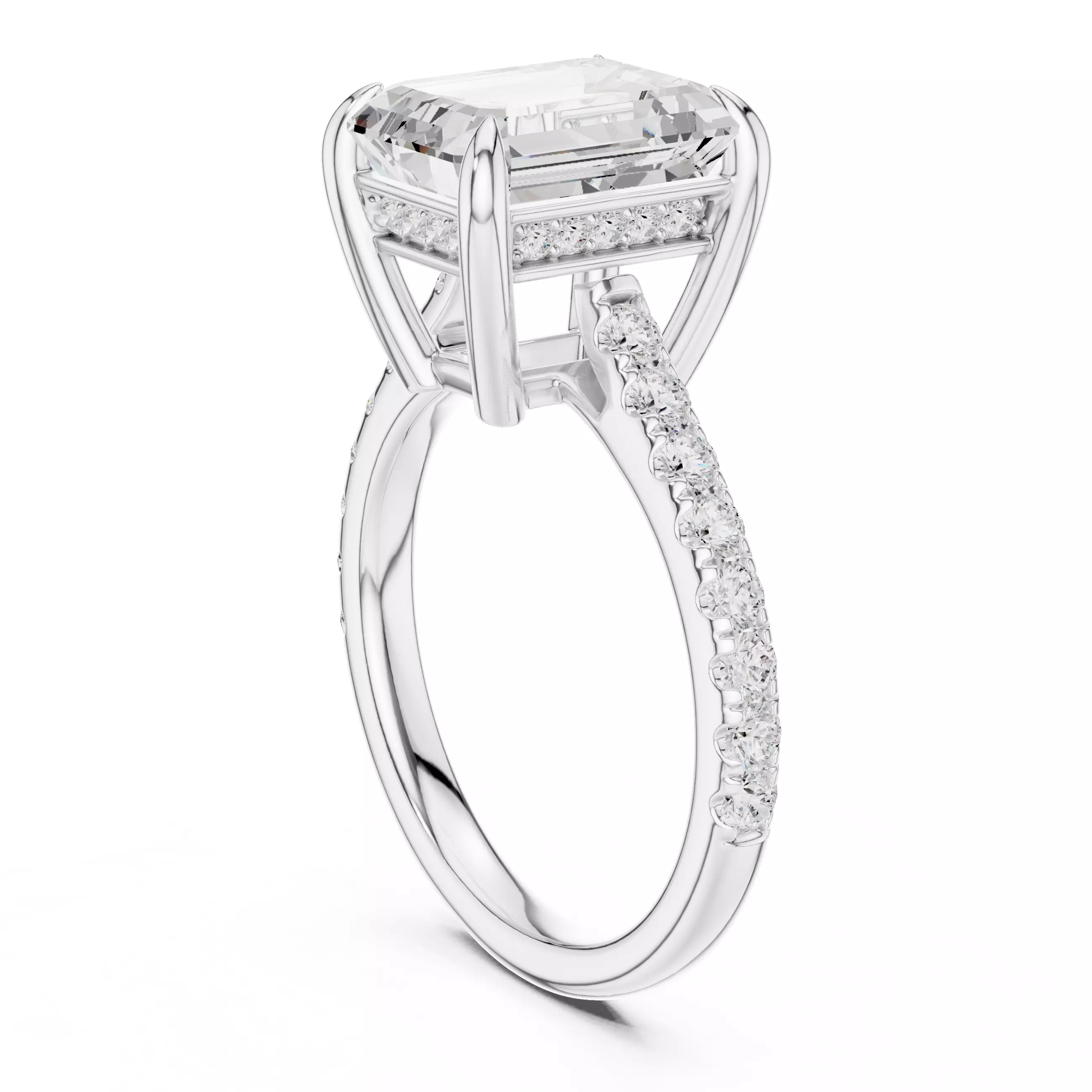 10x8mm Emerald Cut Diamond Engagement Wedding Ring 3DM STL Video 3D print model_9