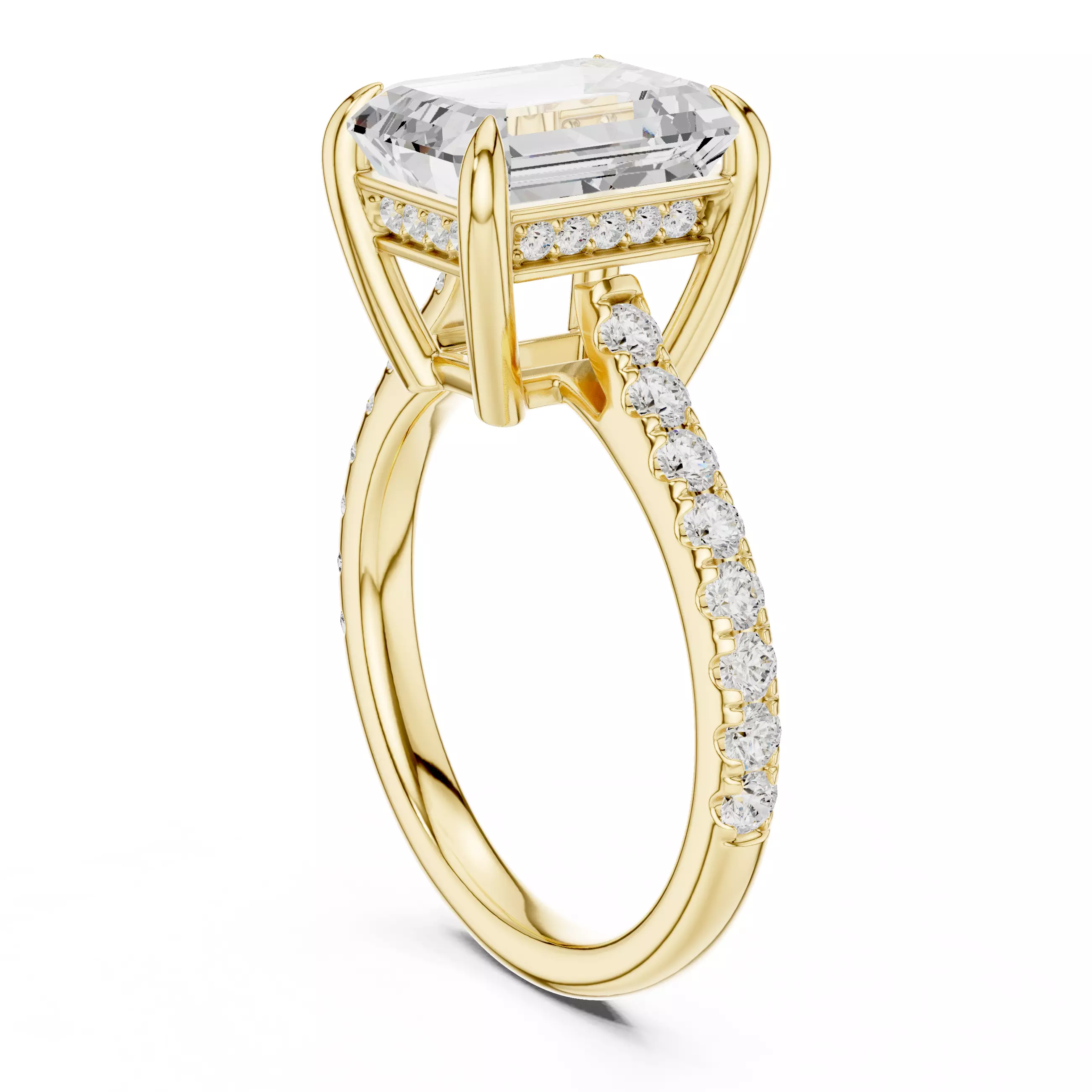 10x8mm Emerald Cut Diamond Engagement Wedding Ring 3DM STL Video 3D print model_6