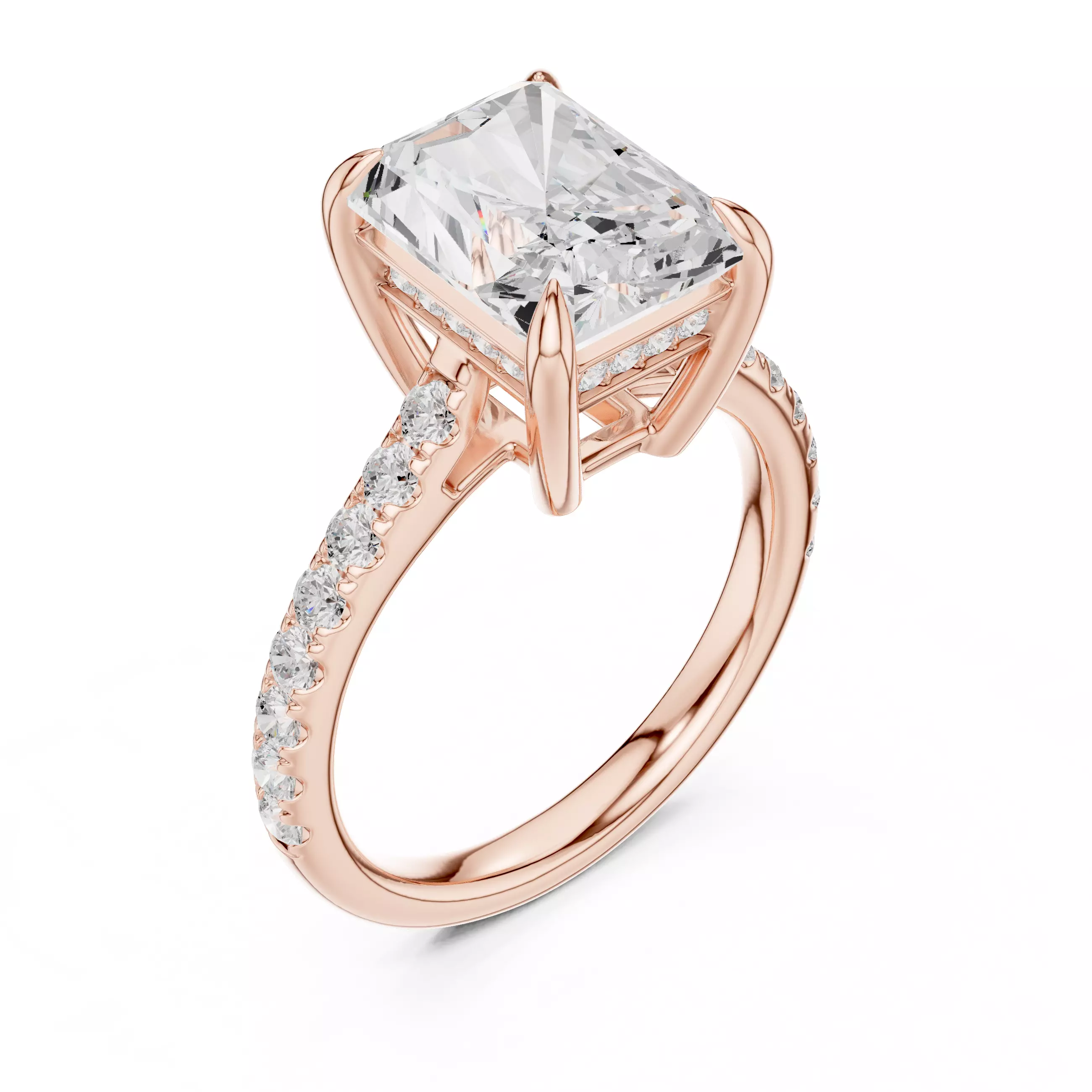 Huge Radiant Cut Diamond Engagement Wedding Ring 3DM STL Video 3D print model_4