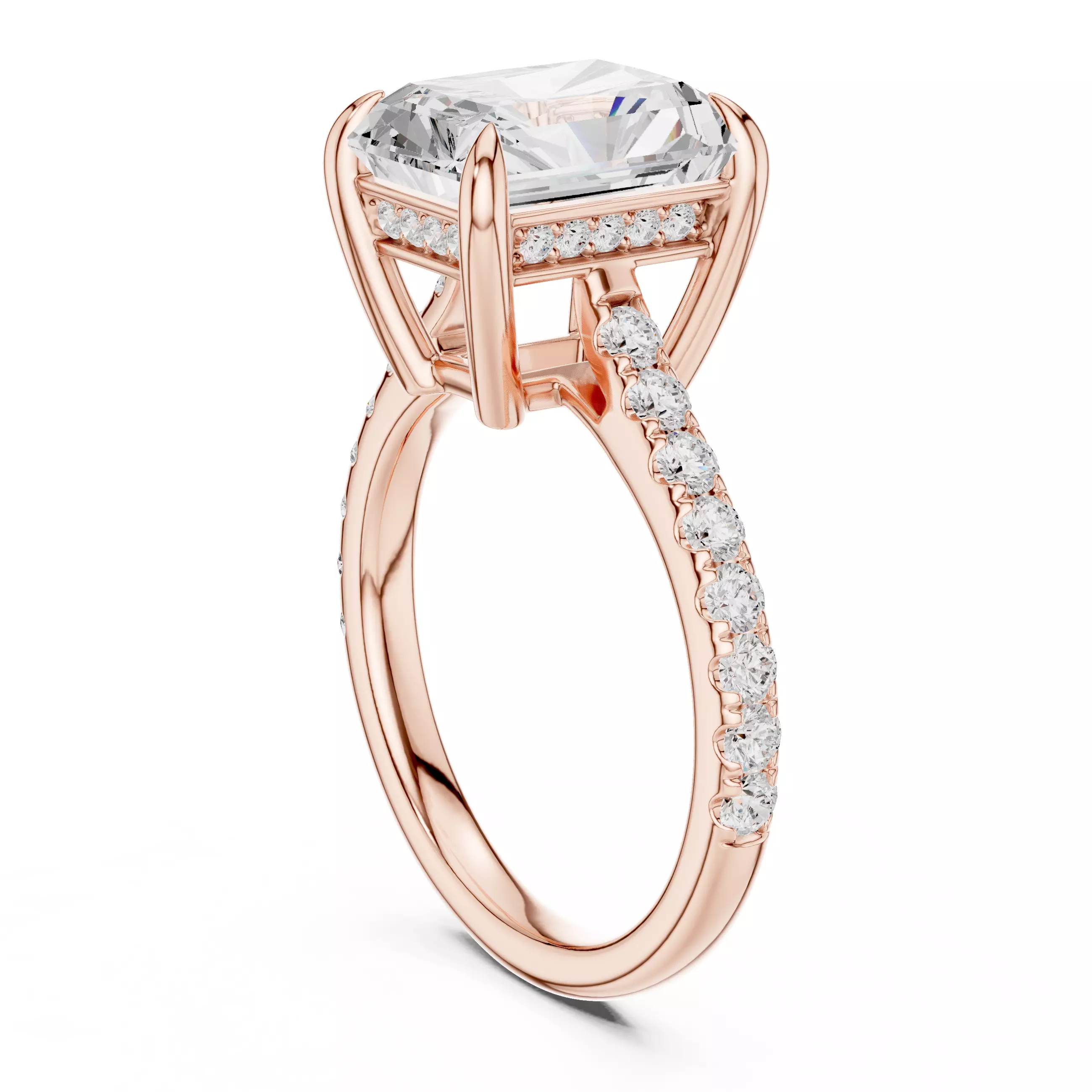 Huge Radiant Cut Diamond Engagement Wedding Ring 3DM STL Video 3D print model_3