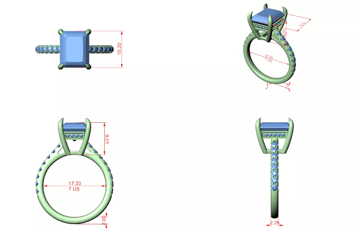Huge Radiant Cut Diamond Engagement Wedding Ring 3DM STL Video 3D print model_12