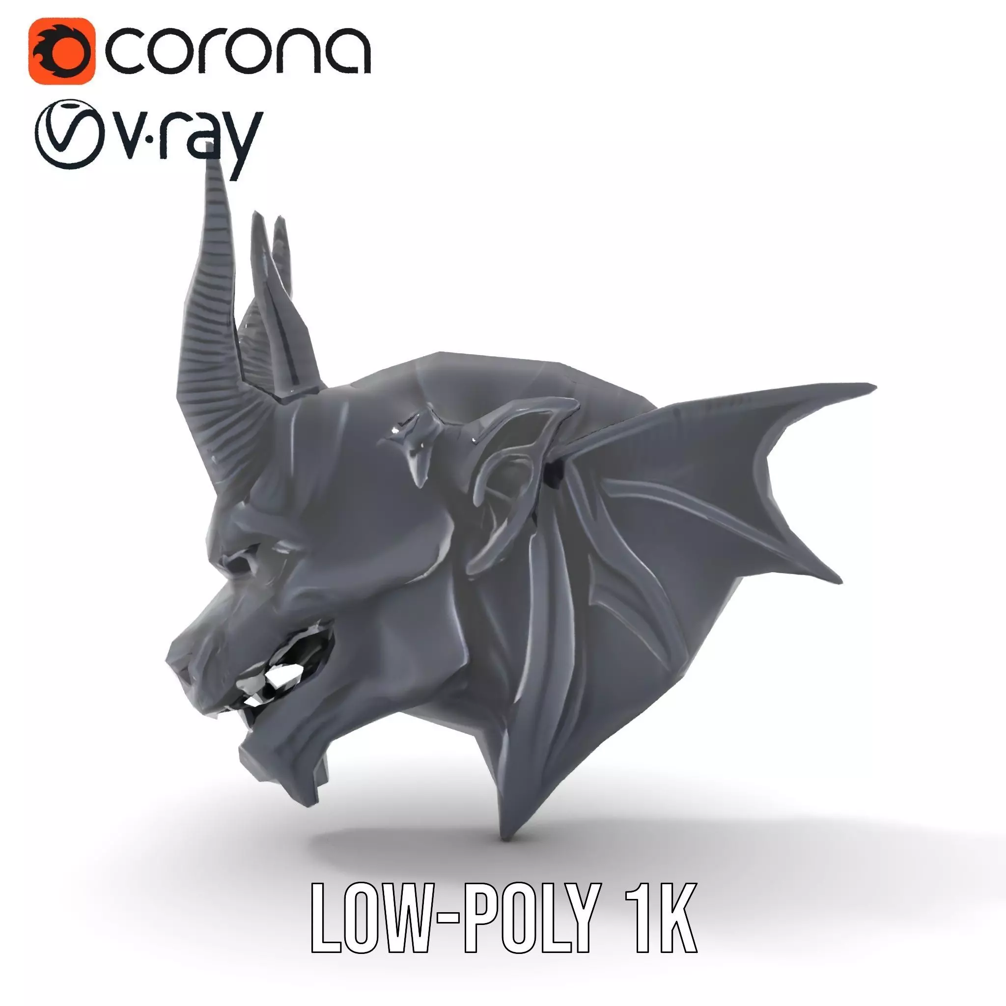 Menacing Gargoyle Head model pack Low-poly 3D model_16
