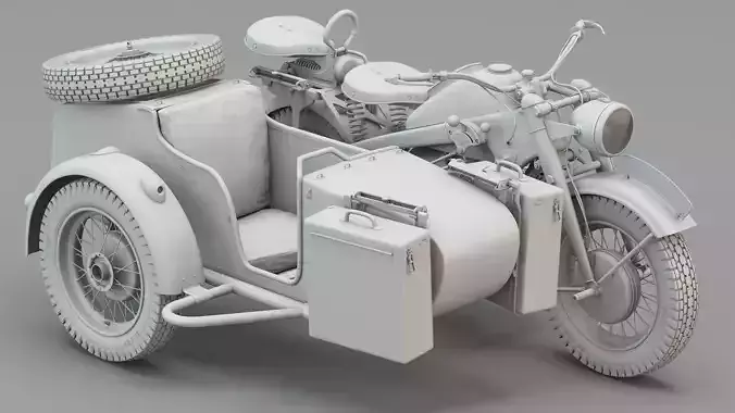 WWII German Military Motorcycle Sidecar 3D model