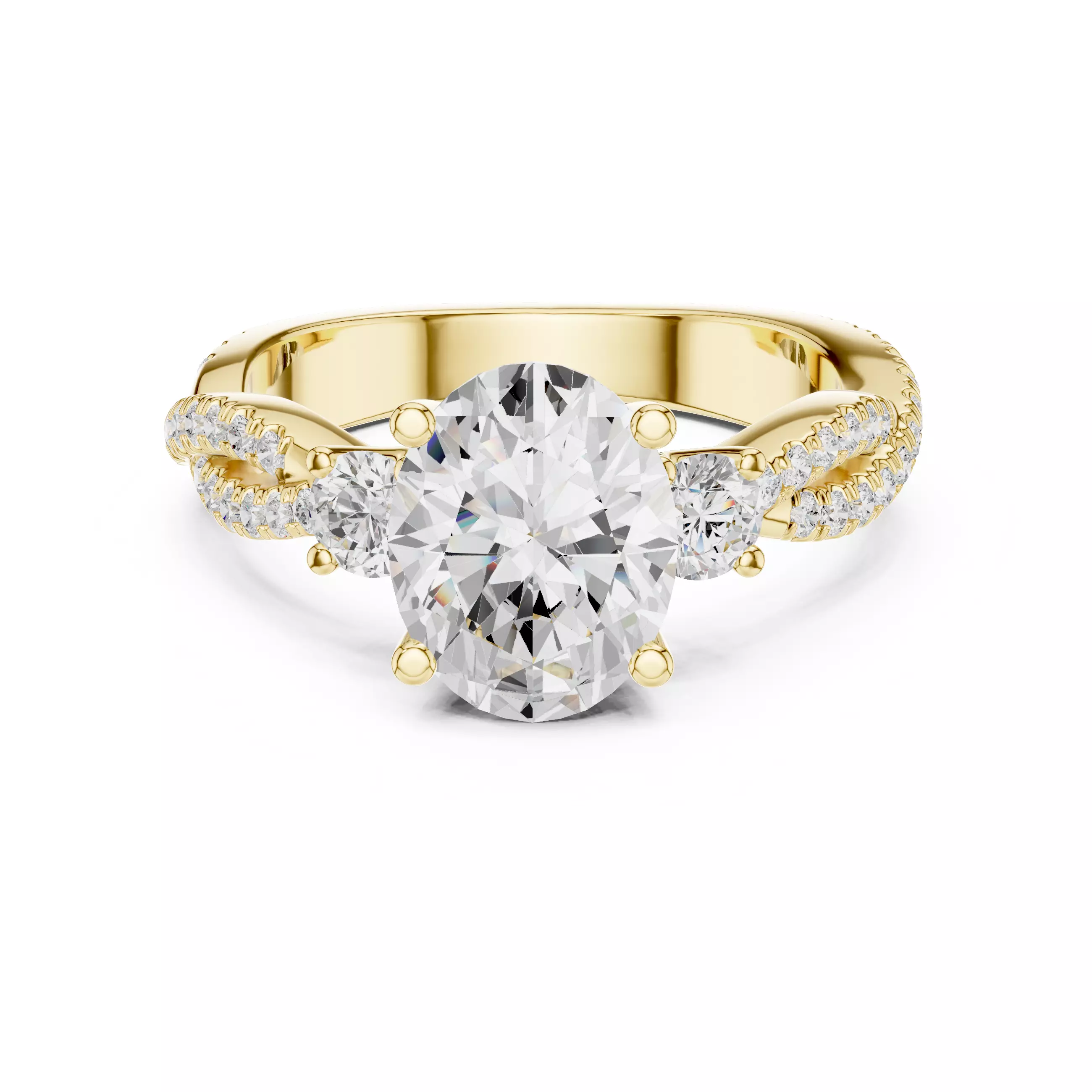 Twisted Shank Oval Cut Diamond Engagement Ring 3DM STL Video 3D print model_1