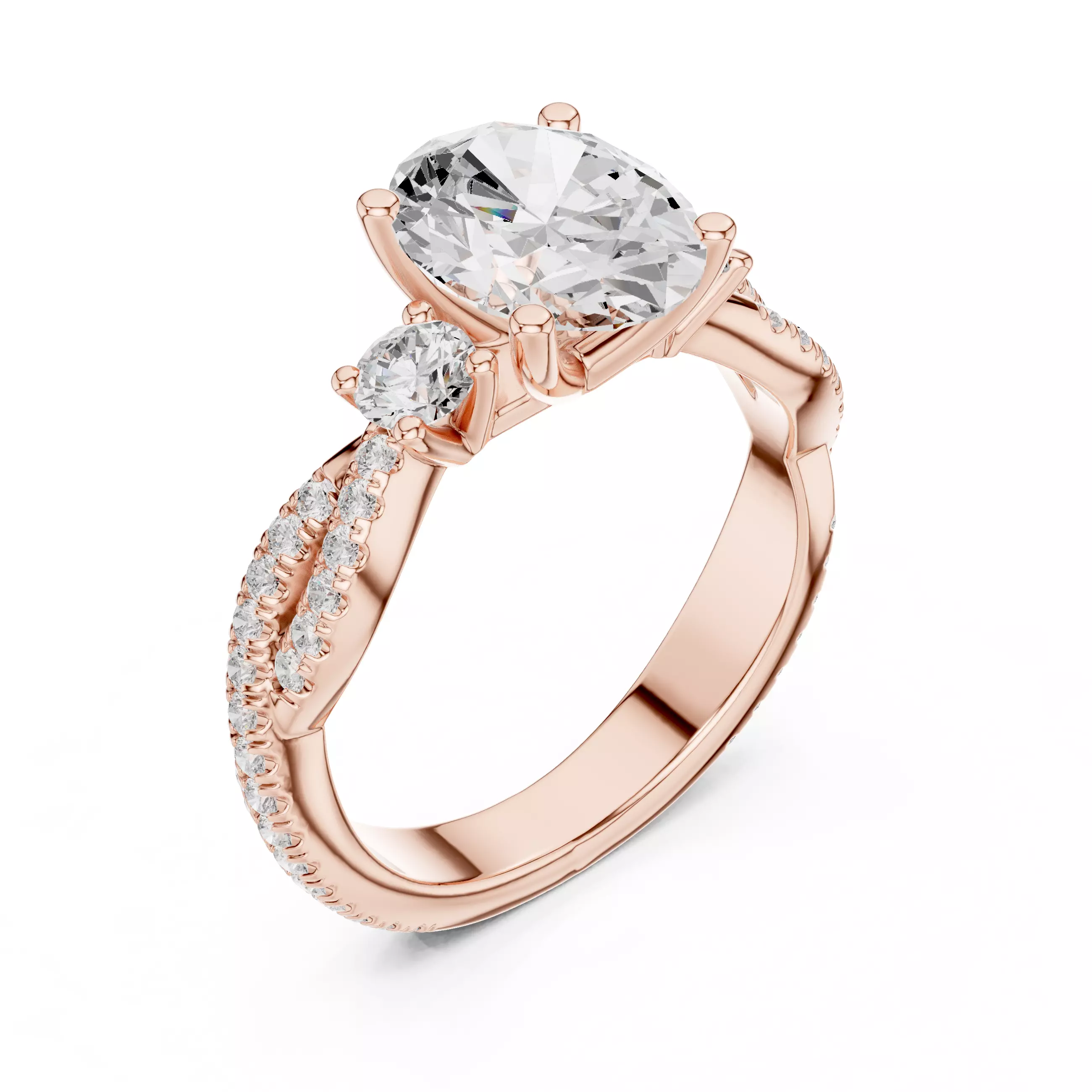 Twisted Shank Oval Cut Diamond Engagement Ring 3DM STL Video 3D print model_4