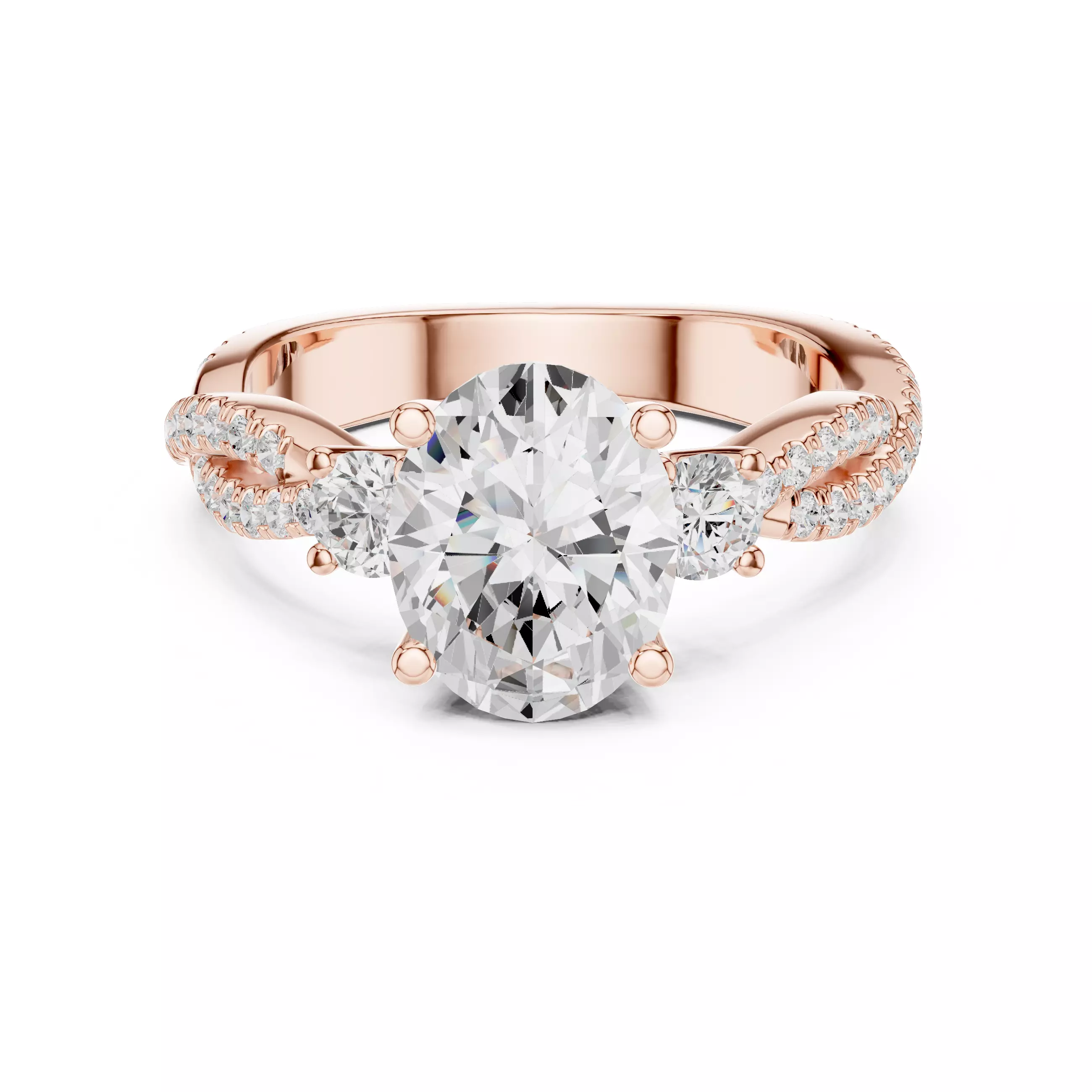 Twisted Shank Oval Cut Diamond Engagement Ring 3DM STL Video 3D print model_0