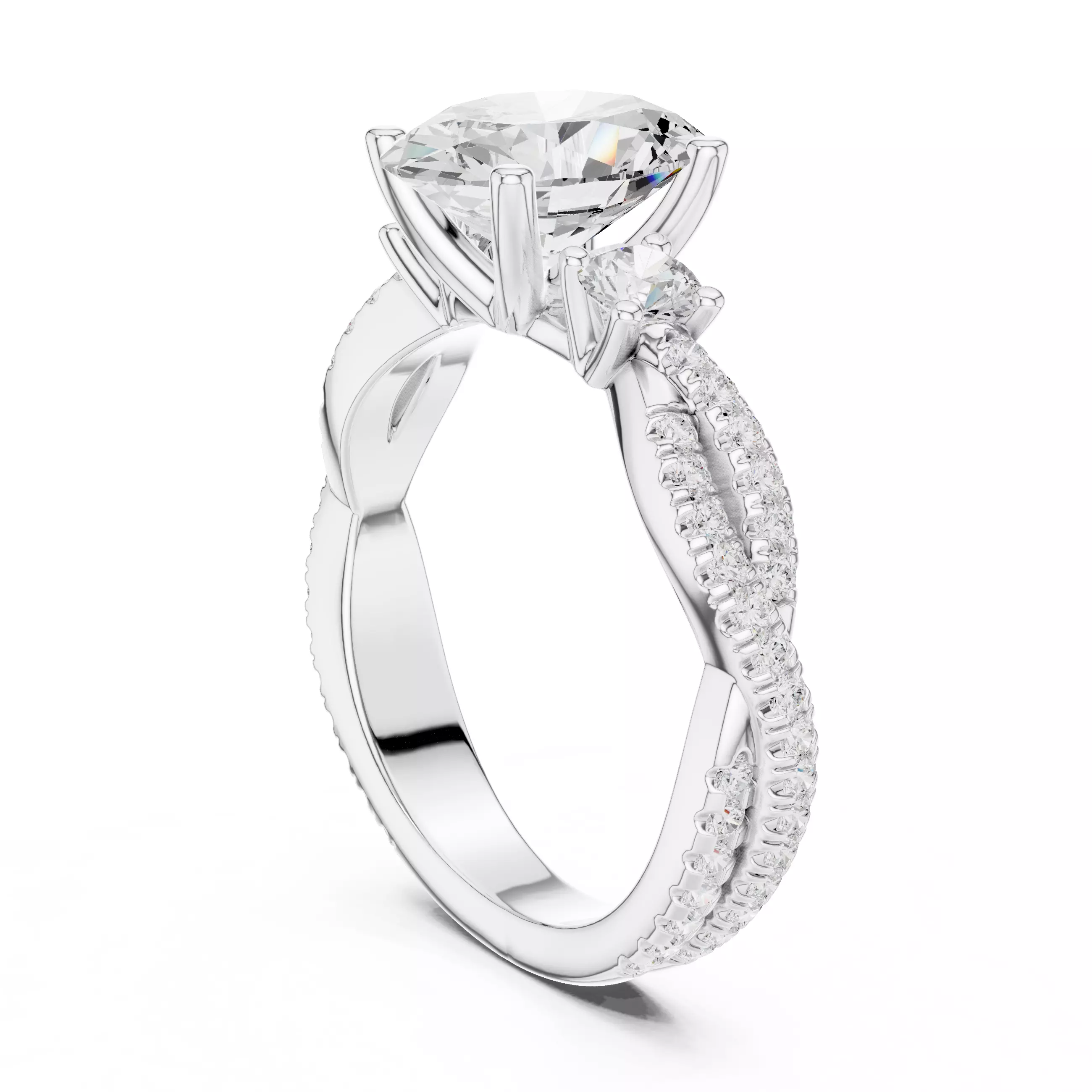 Twisted Shank Oval Cut Diamond Engagement Ring 3DM STL Video 3D print model_9