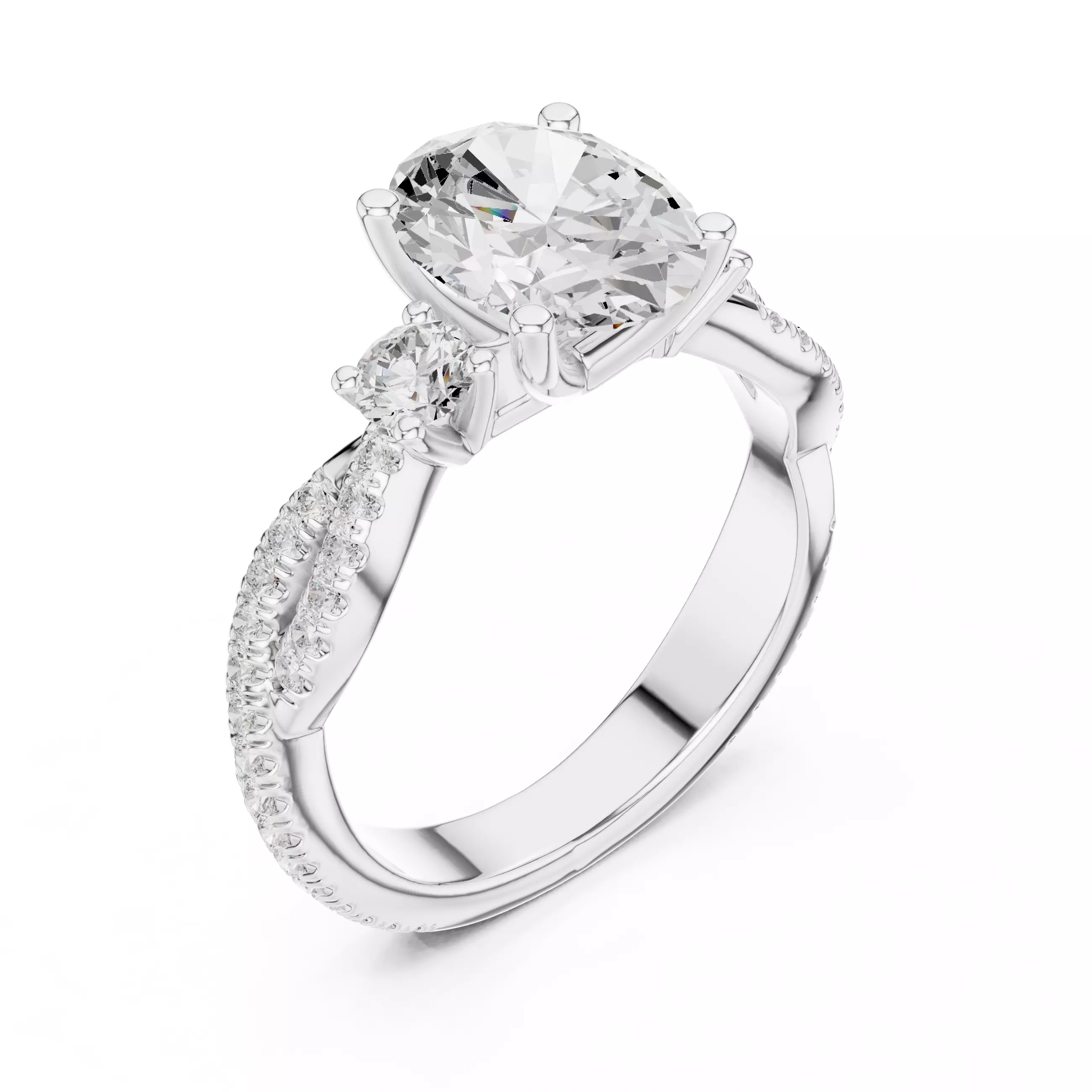 Twisted Shank Oval Cut Diamond Engagement Ring 3DM STL Video 3D print model_10