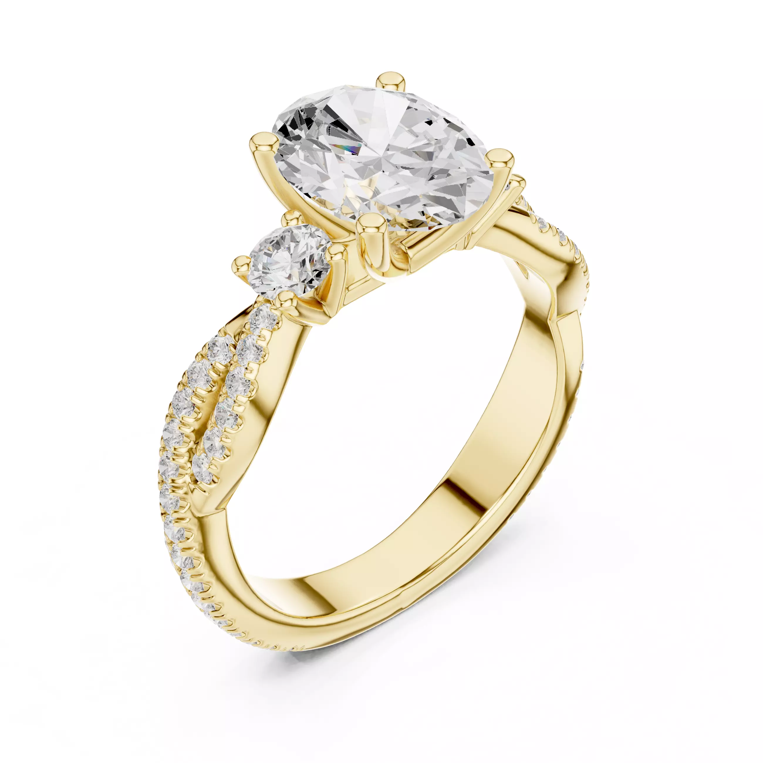 Twisted Shank Oval Cut Diamond Engagement Ring 3DM STL Video 3D print model_7