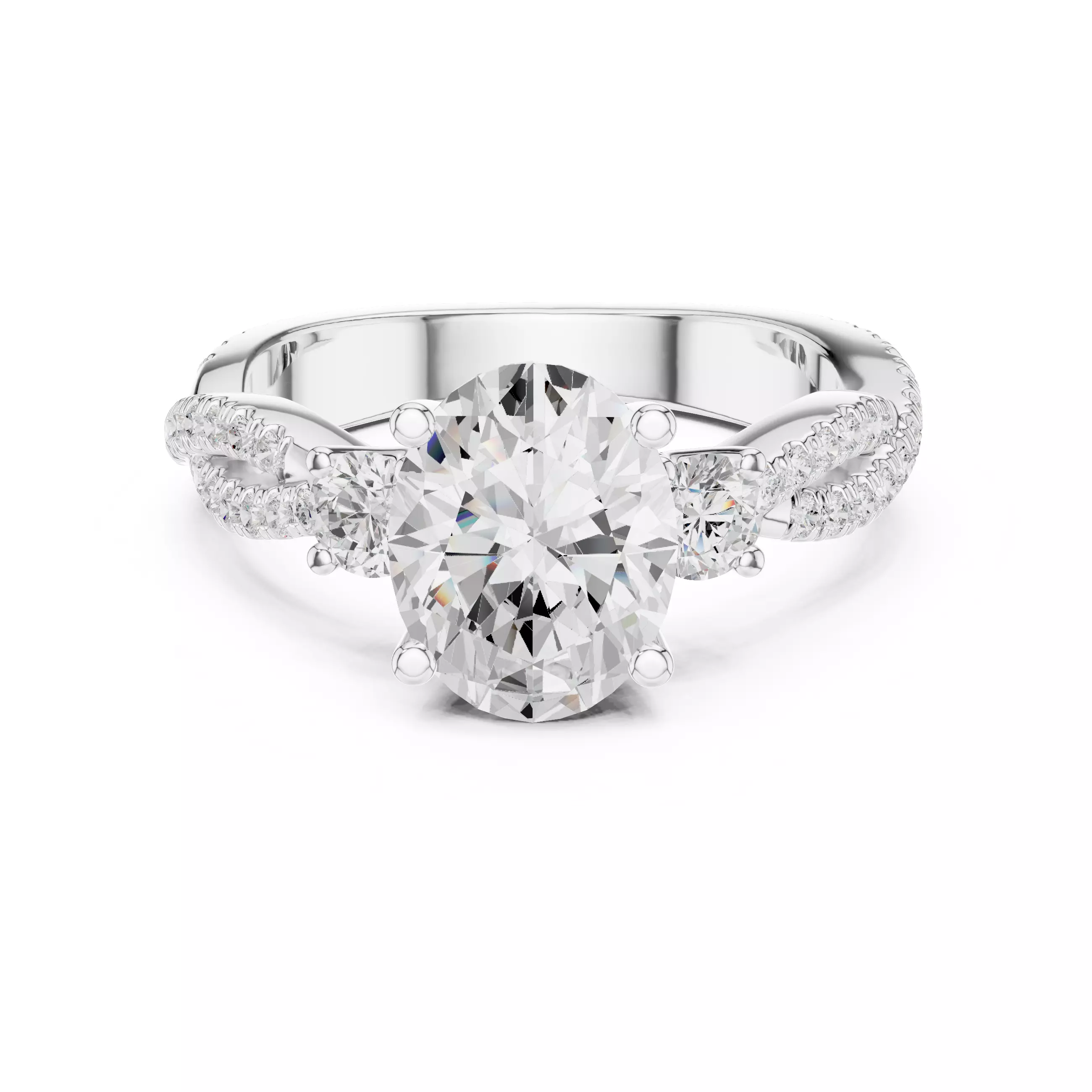 Twisted Shank Oval Cut Diamond Engagement Ring 3DM STL Video 3D print model_2