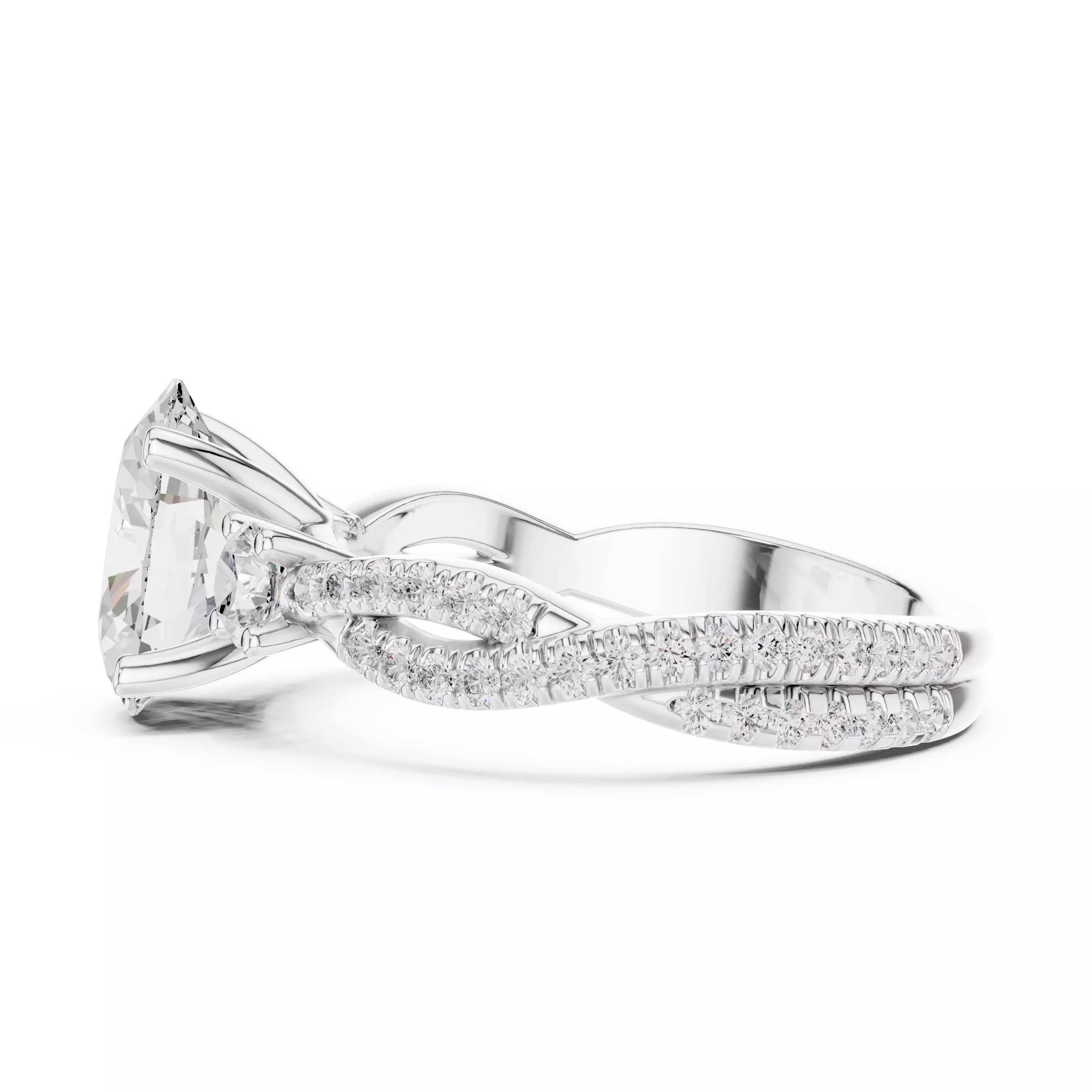 Twisted Shank Oval Cut Diamond Engagement Ring 3DM STL Video 3D print model_11