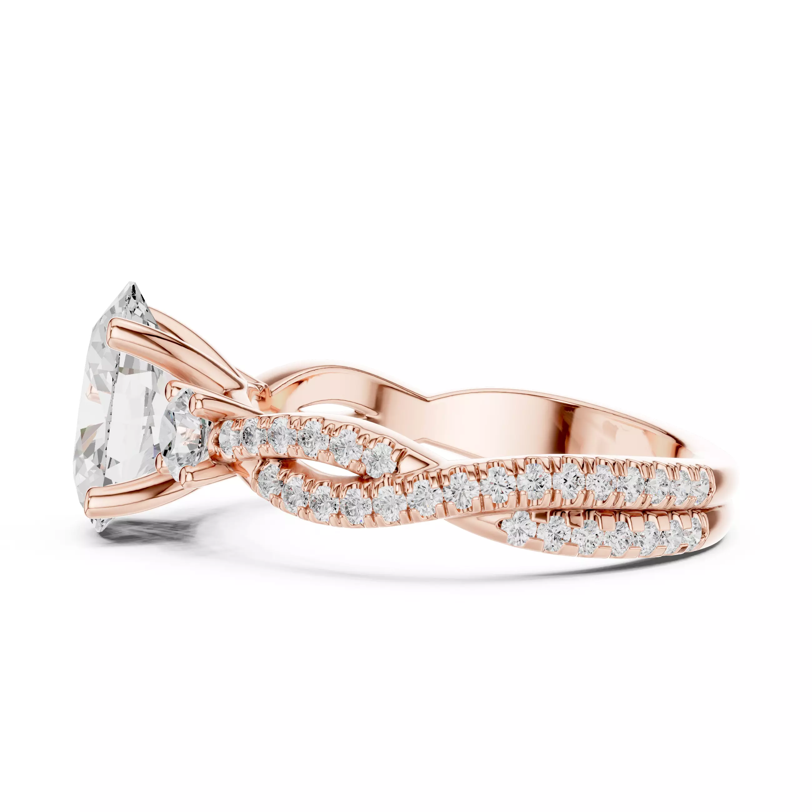 Twisted Shank Oval Cut Diamond Engagement Ring 3DM STL Video 3D print model_5