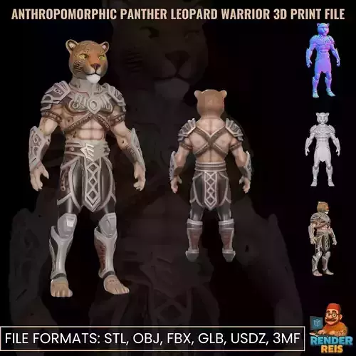Anthropomorphic Panther Leopard Warrior 3D Print File