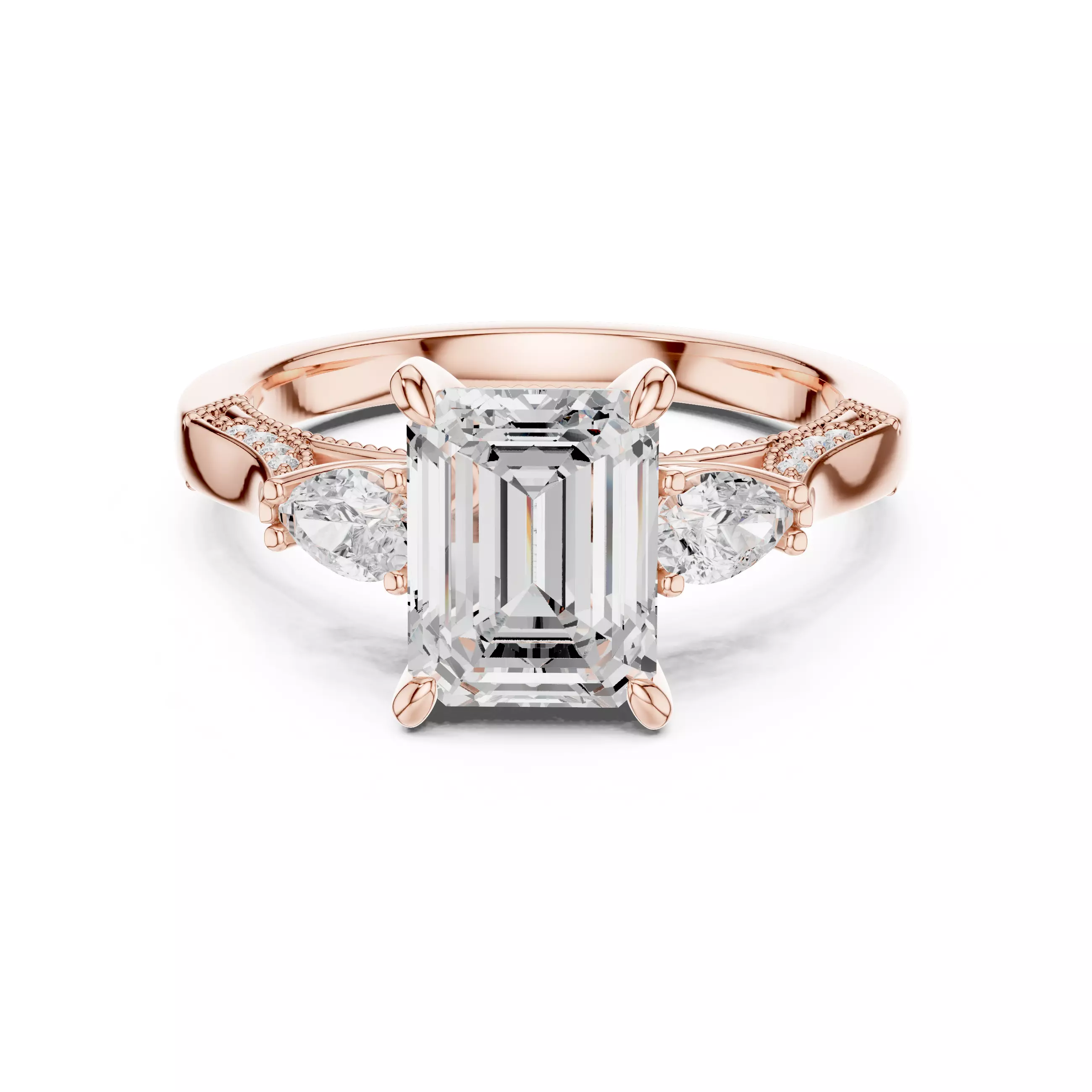 Emerald and Pear Cut Diamond Engagement Ring 3DM STL Video 3D print model_0